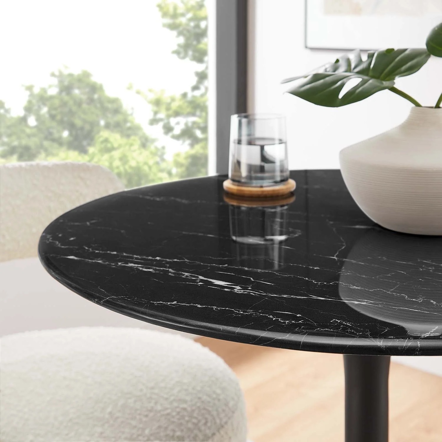 Modern Black Marble Top Dining Table - AptDeco