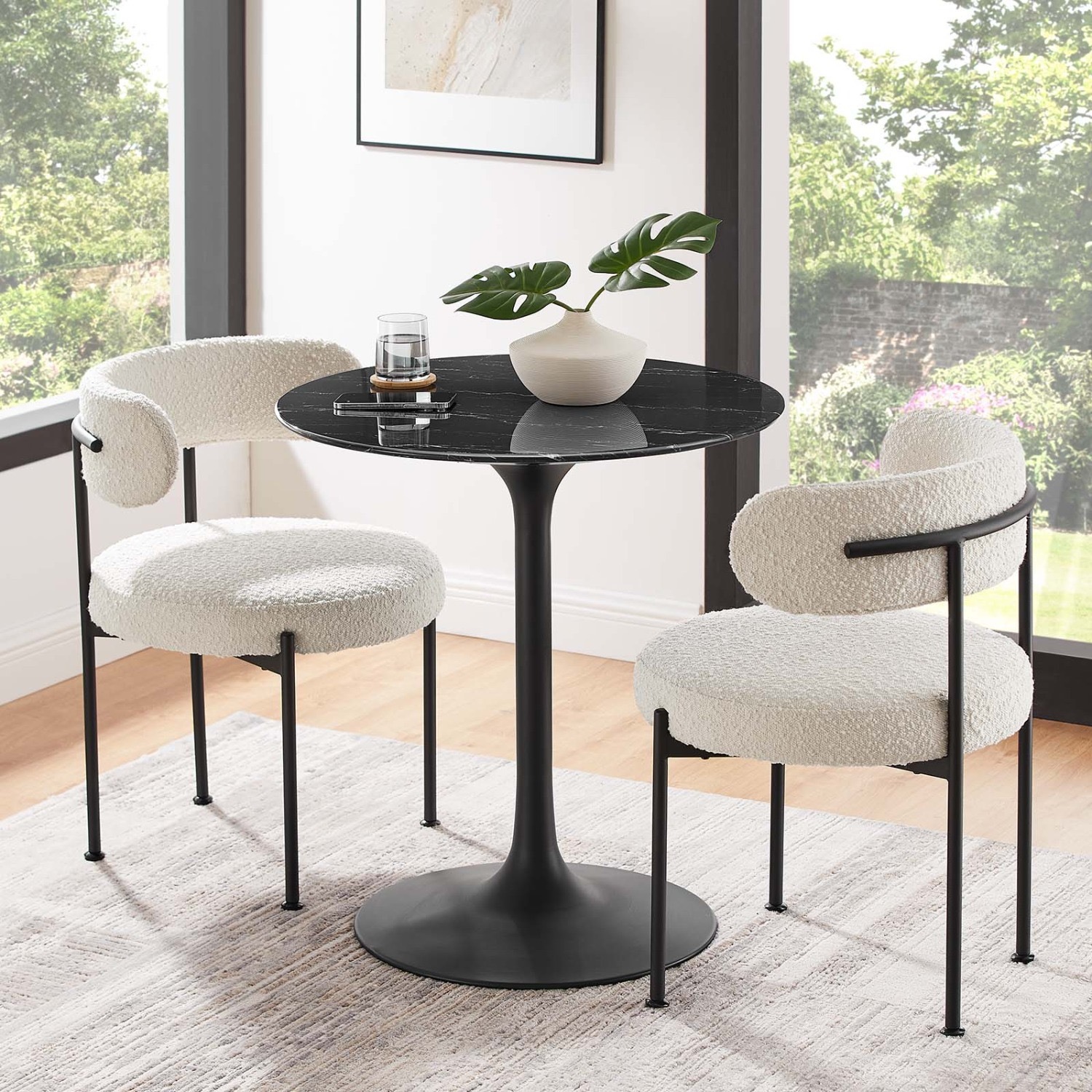 Modern Black Marble Top Dining Table - AptDeco