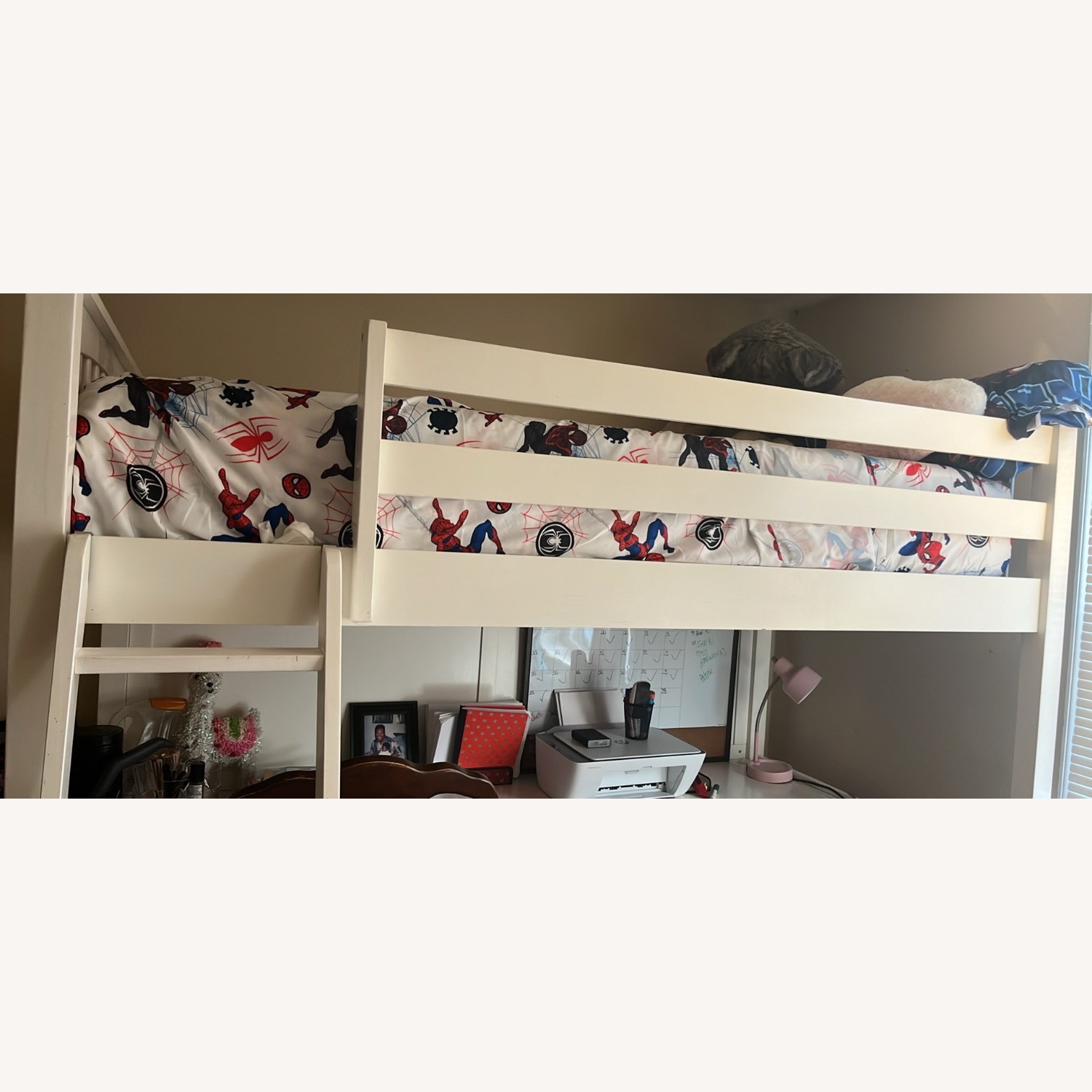 White Bunk Bed with Desk - image-1