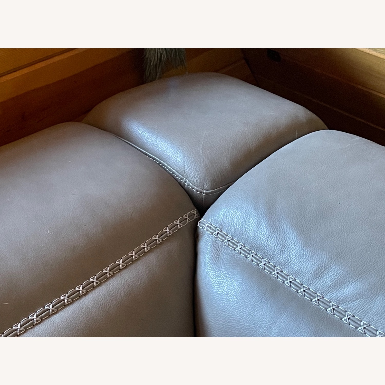 Ashley Furniture Leather Recliner Sectional Dove Grey - image-8