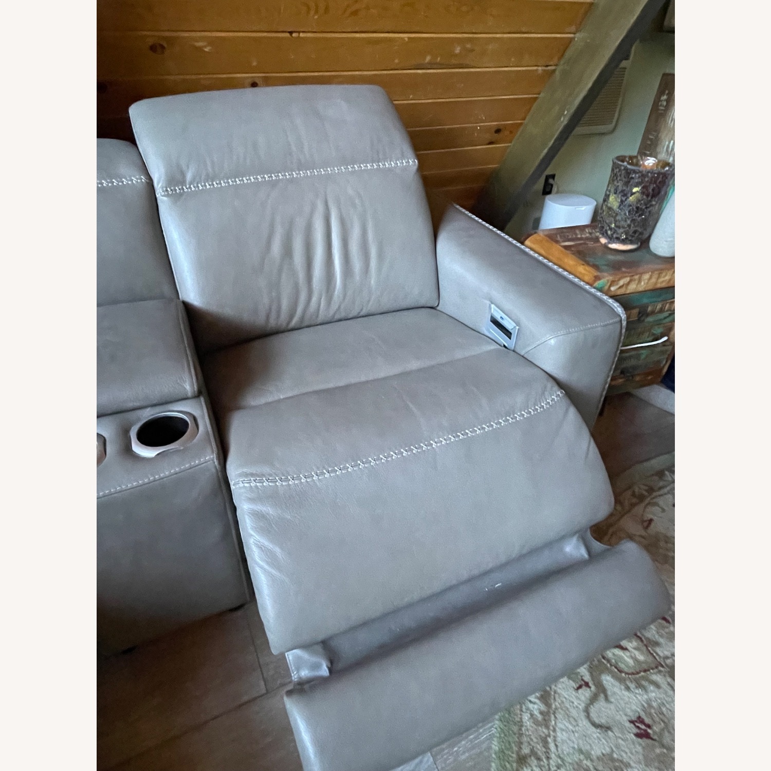 Ashley Furniture Leather Recliner Sectional Dove Grey - image-3
