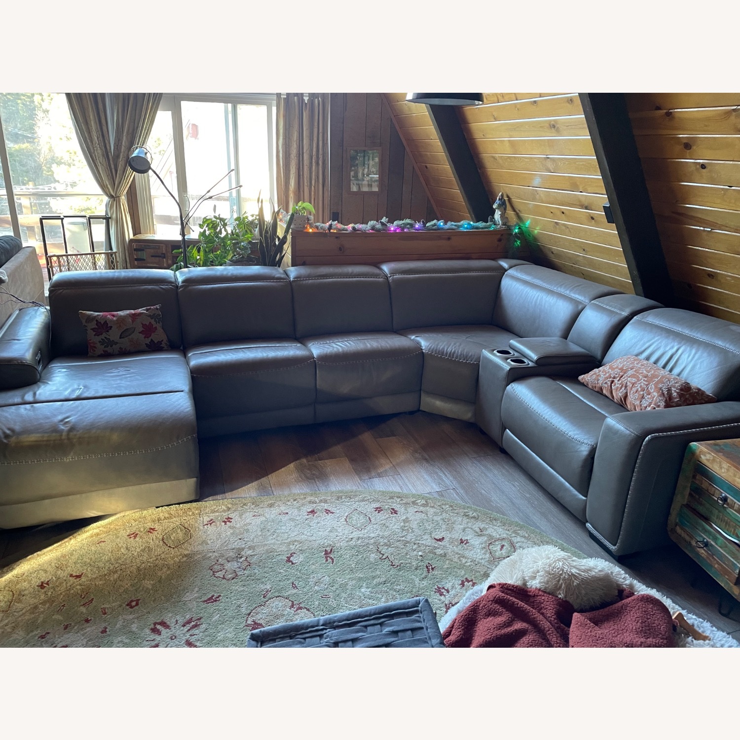 Ashley Furniture Leather Recliner Sectional Dove Grey - image-1