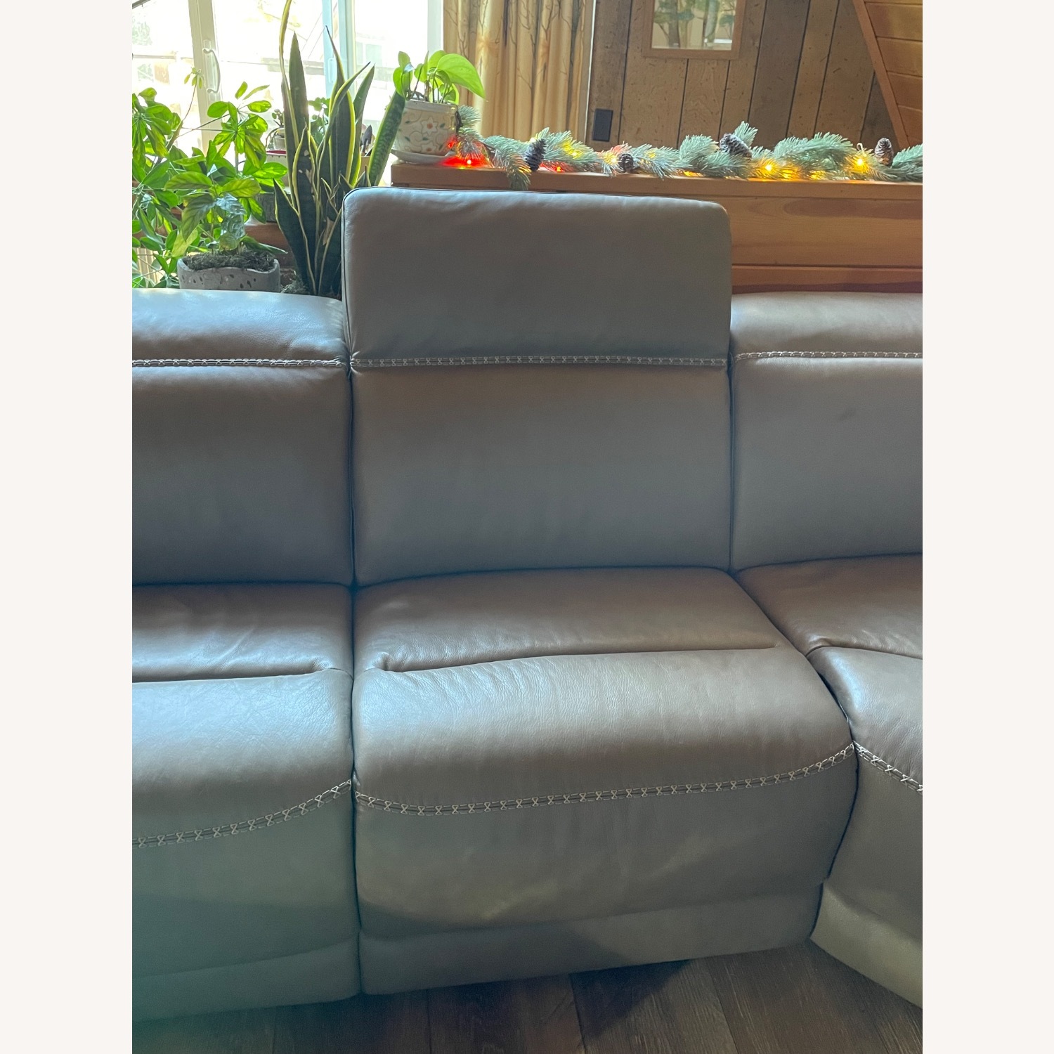 Ashley Furniture Leather Recliner Sectional Dove Grey - image-5