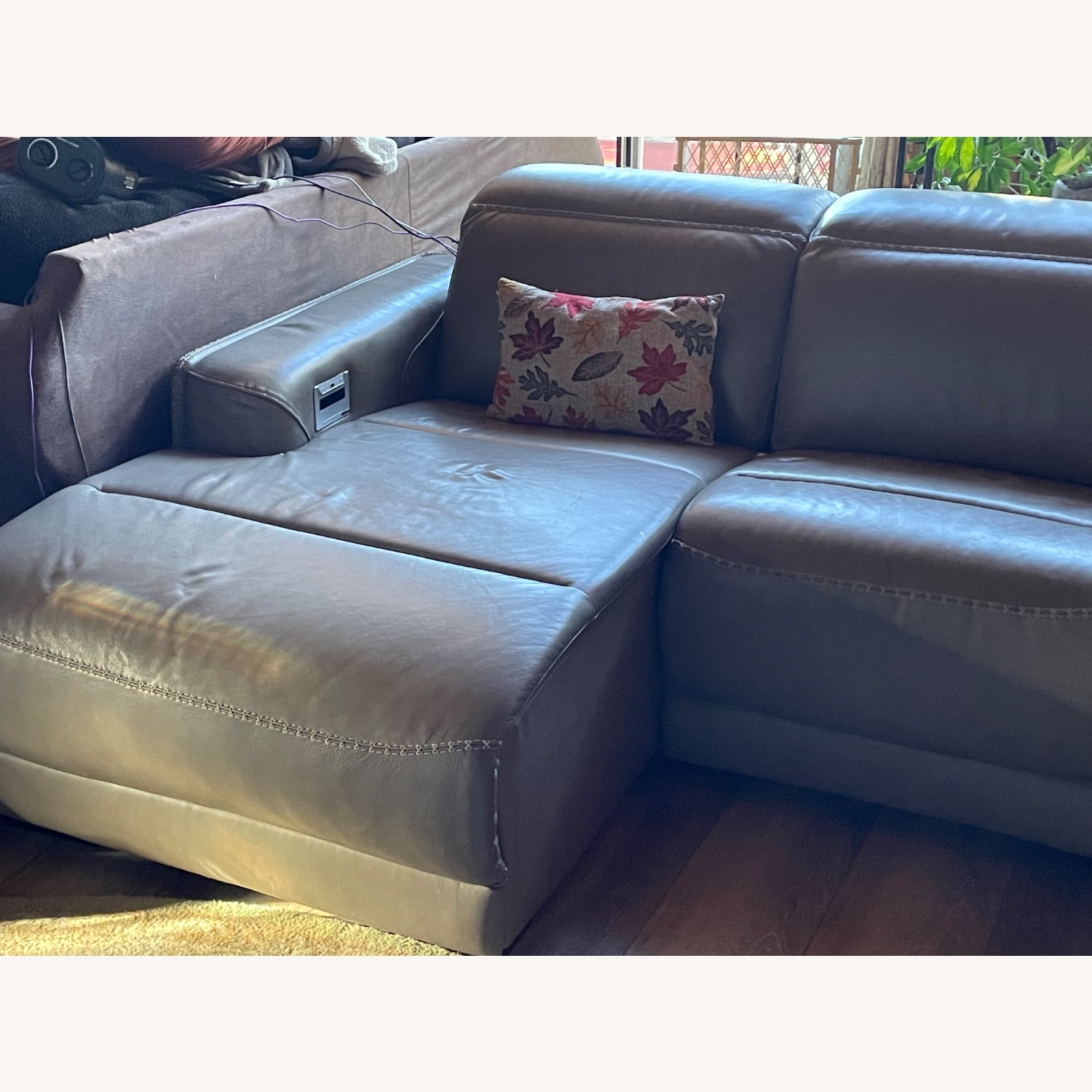 Ashley Furniture Leather Recliner Sectional Dove Grey - image-2