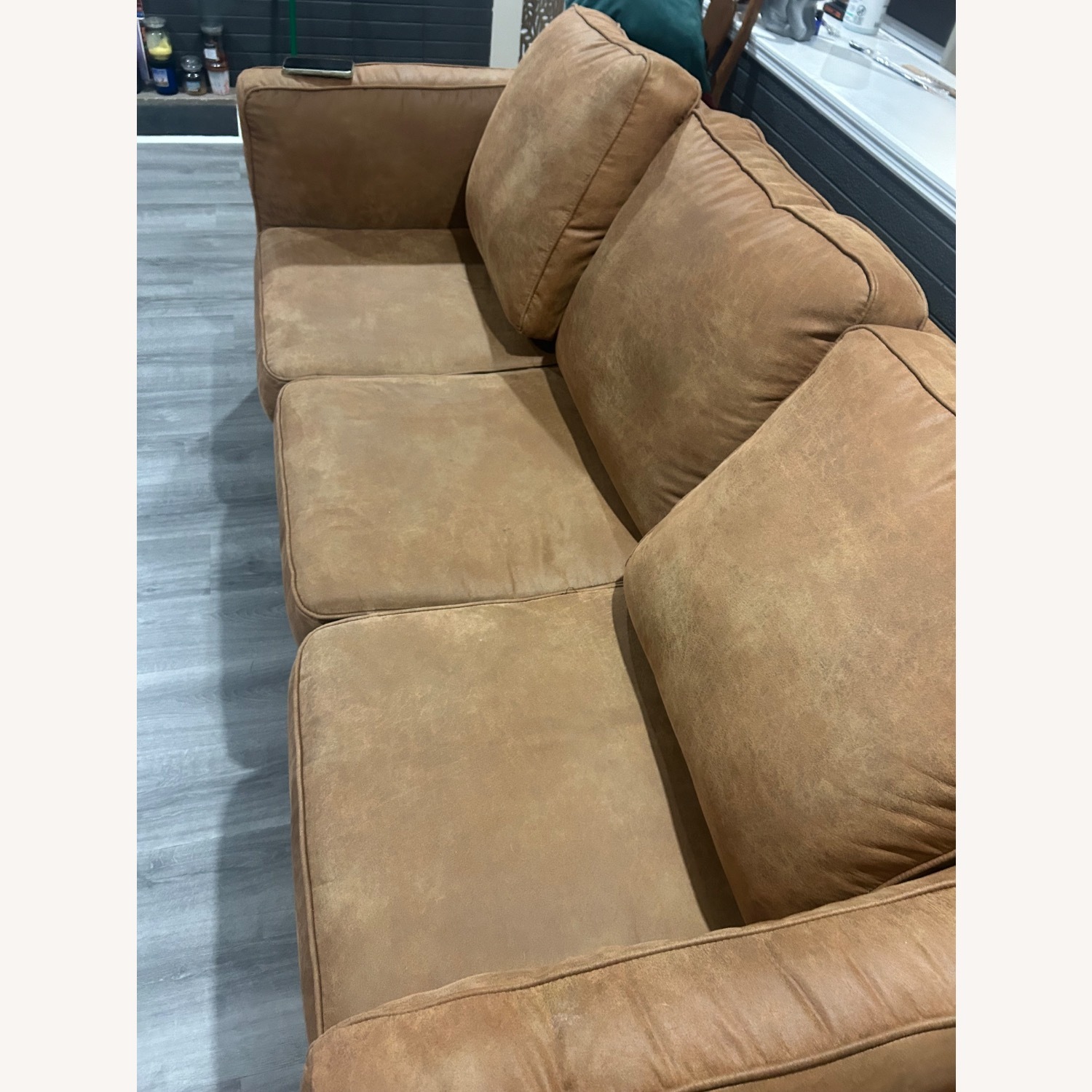 Ashley Furniture Mainz Camel Microsuede Sofa - image-3