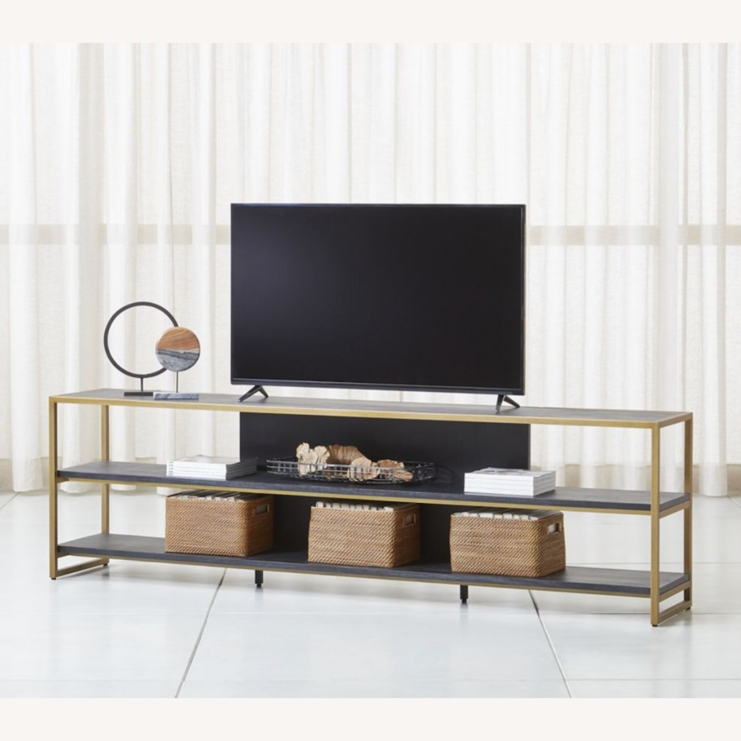 Crate & Barrel Black Wood & Brass Media Console - image-1