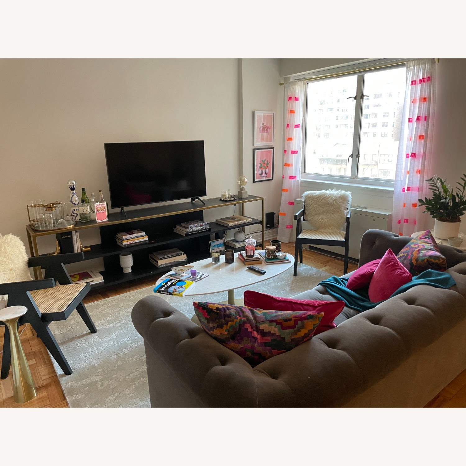 Crate & Barrel Black Wood & Brass Media Console - image-2