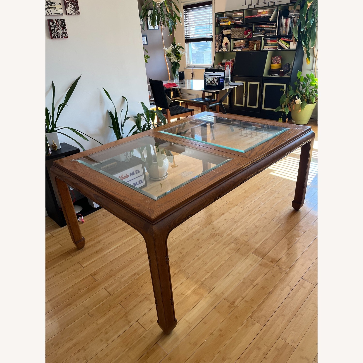 Vintage Wood and Glass Dining Table - image-2
