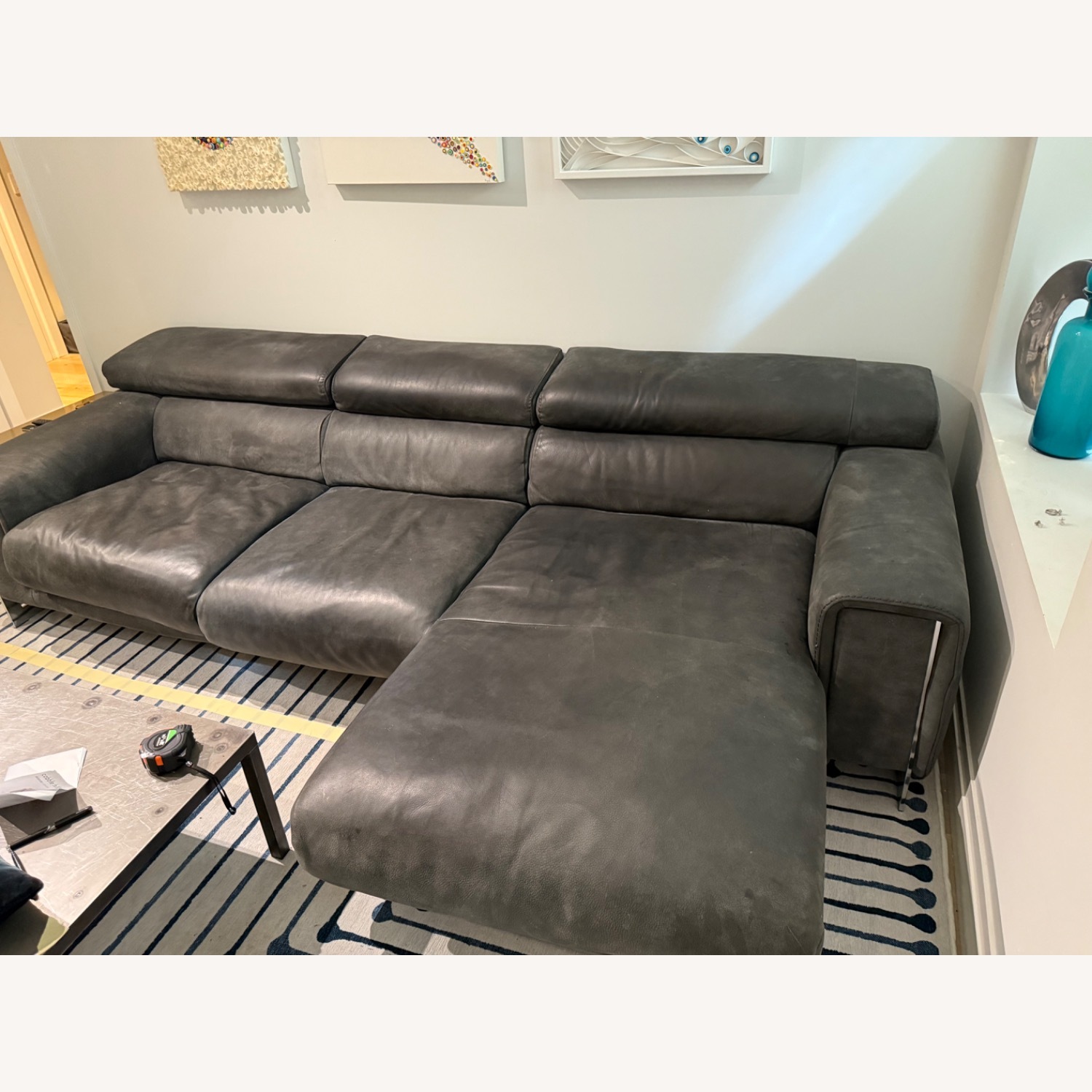 Natuzzi Gray Sectional Leather Sofa - image-1