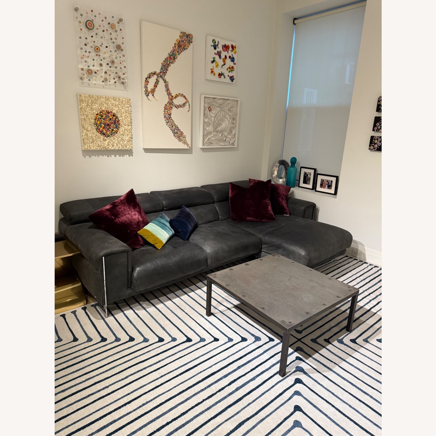 Natuzzi Gray Sectional Leather Sofa - image-7