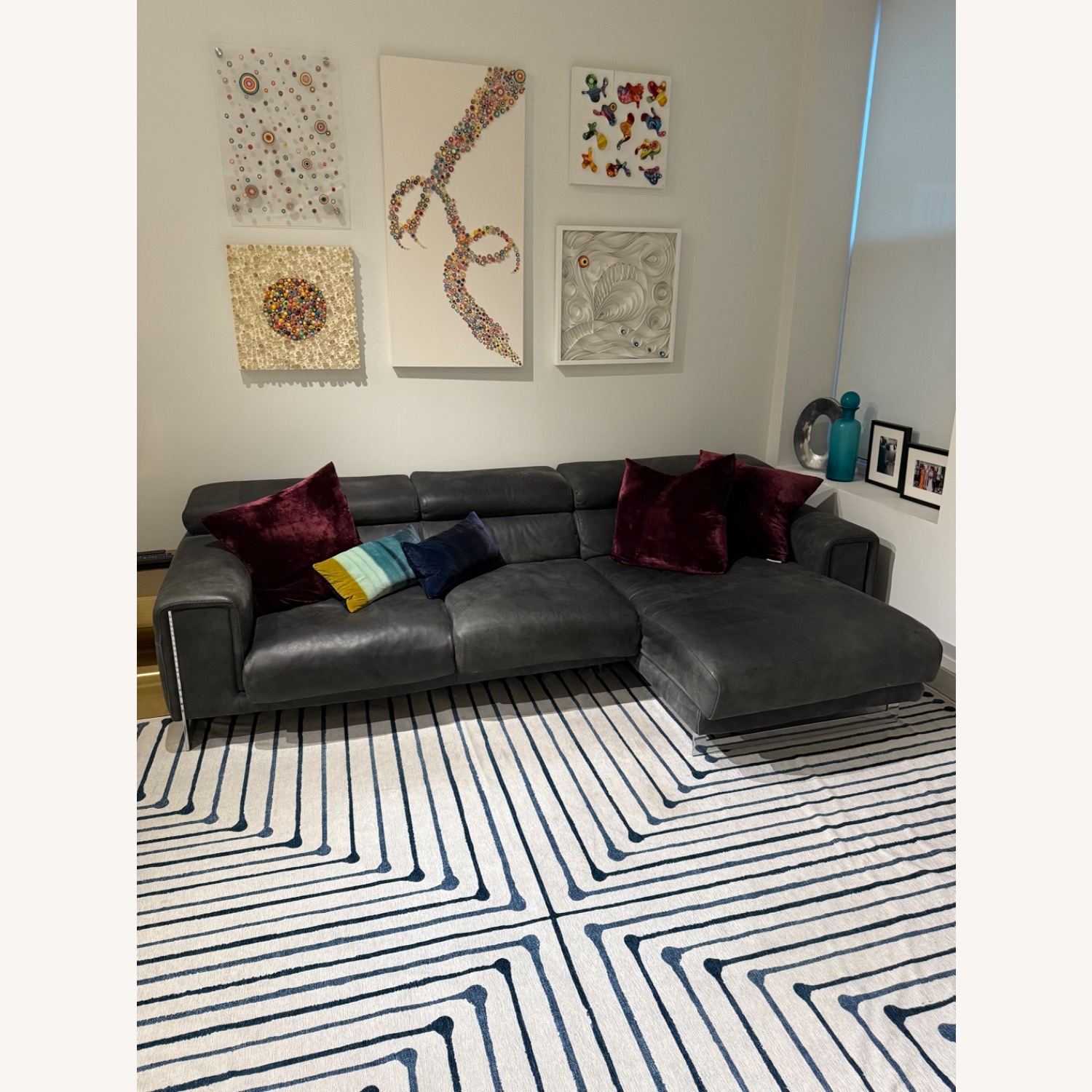 Natuzzi Gray Sectional Leather Sofa - image-6