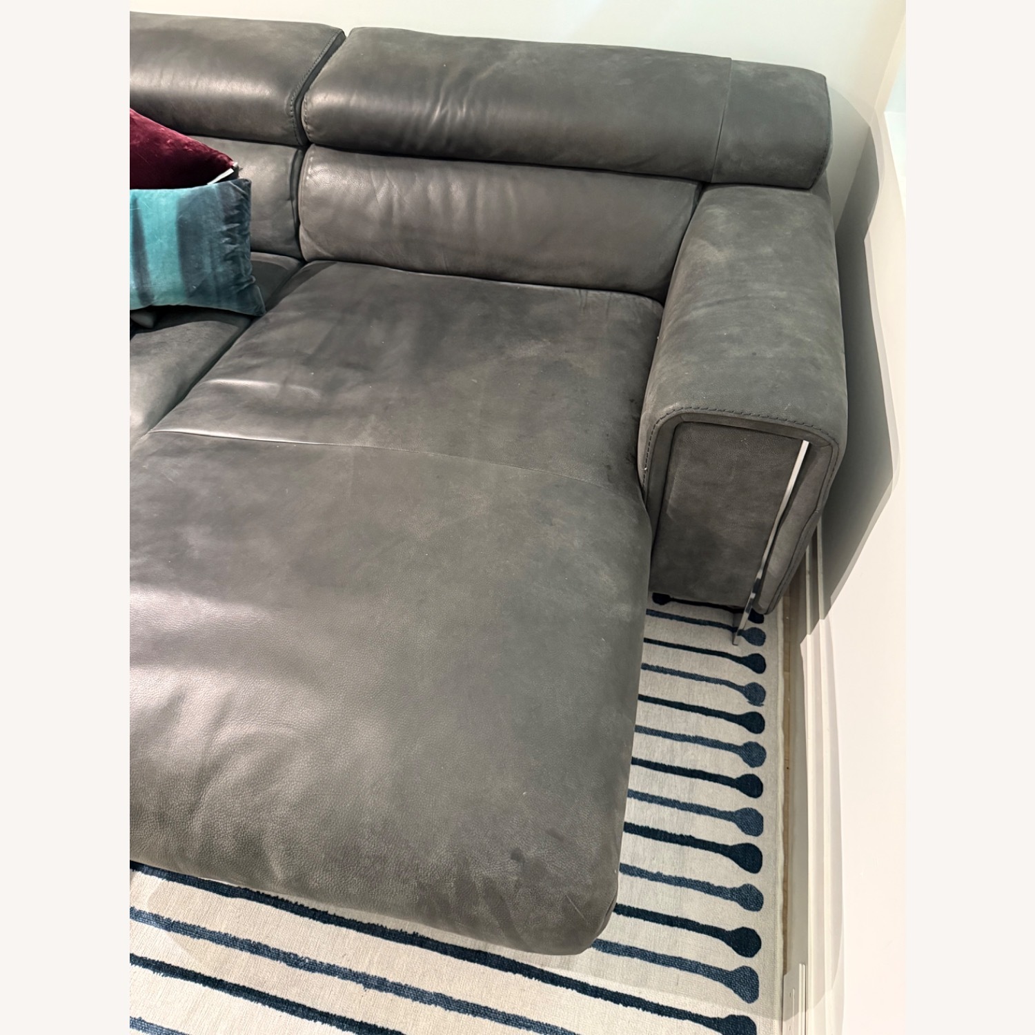 Natuzzi Gray Sectional Leather Sofa - image-3