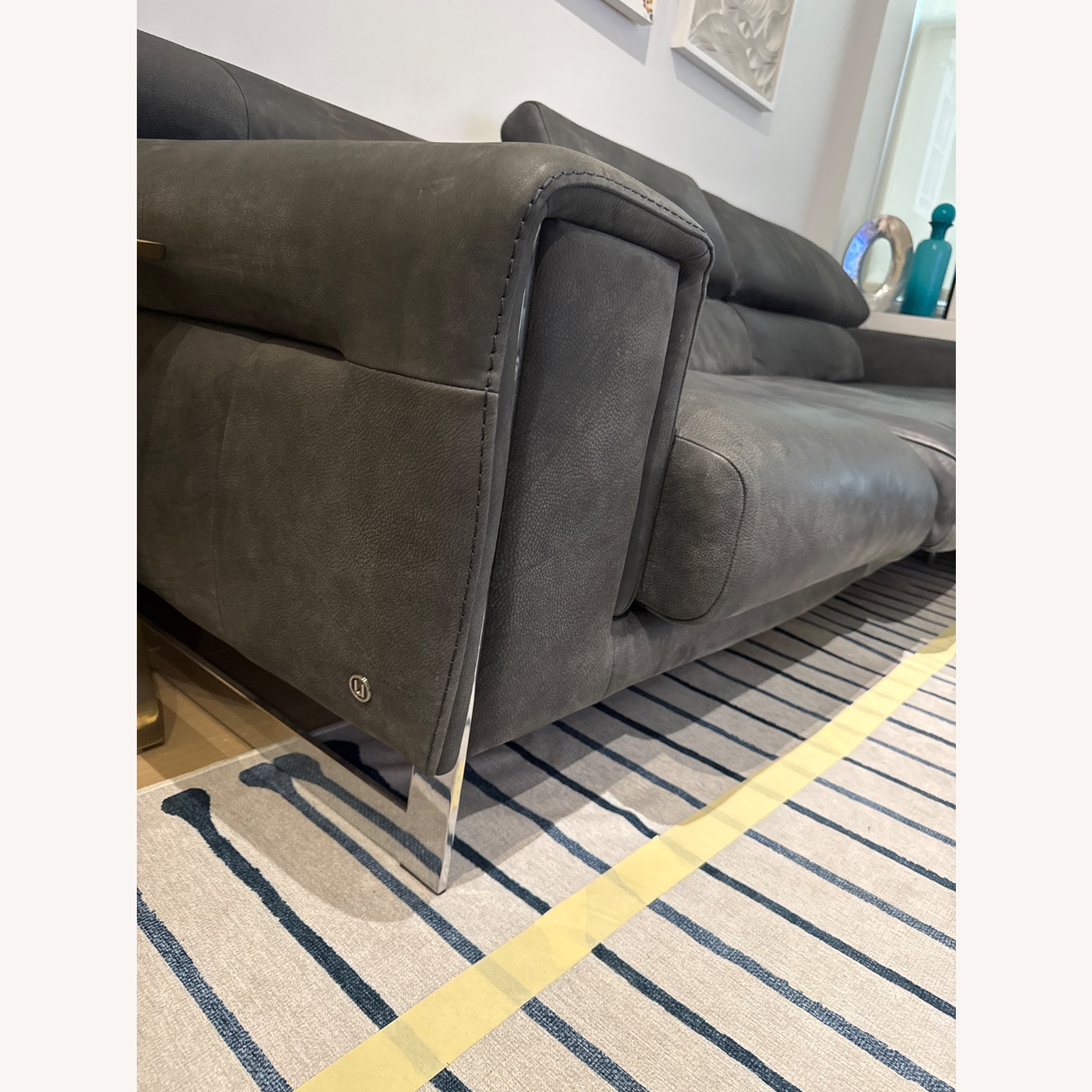 Natuzzi Gray Sectional Leather Sofa - image-5