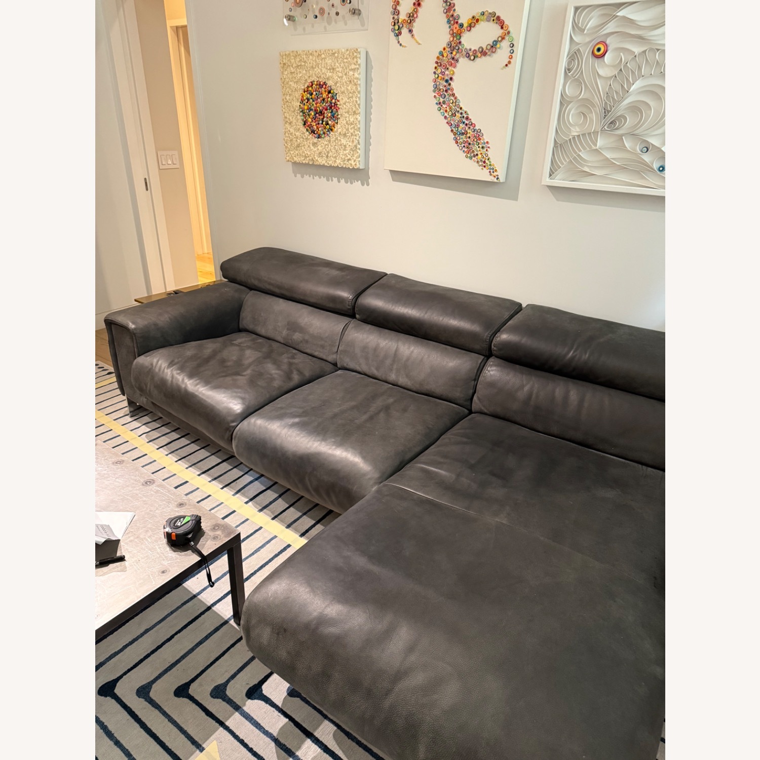 Natuzzi Gray Sectional Leather Sofa - image-2