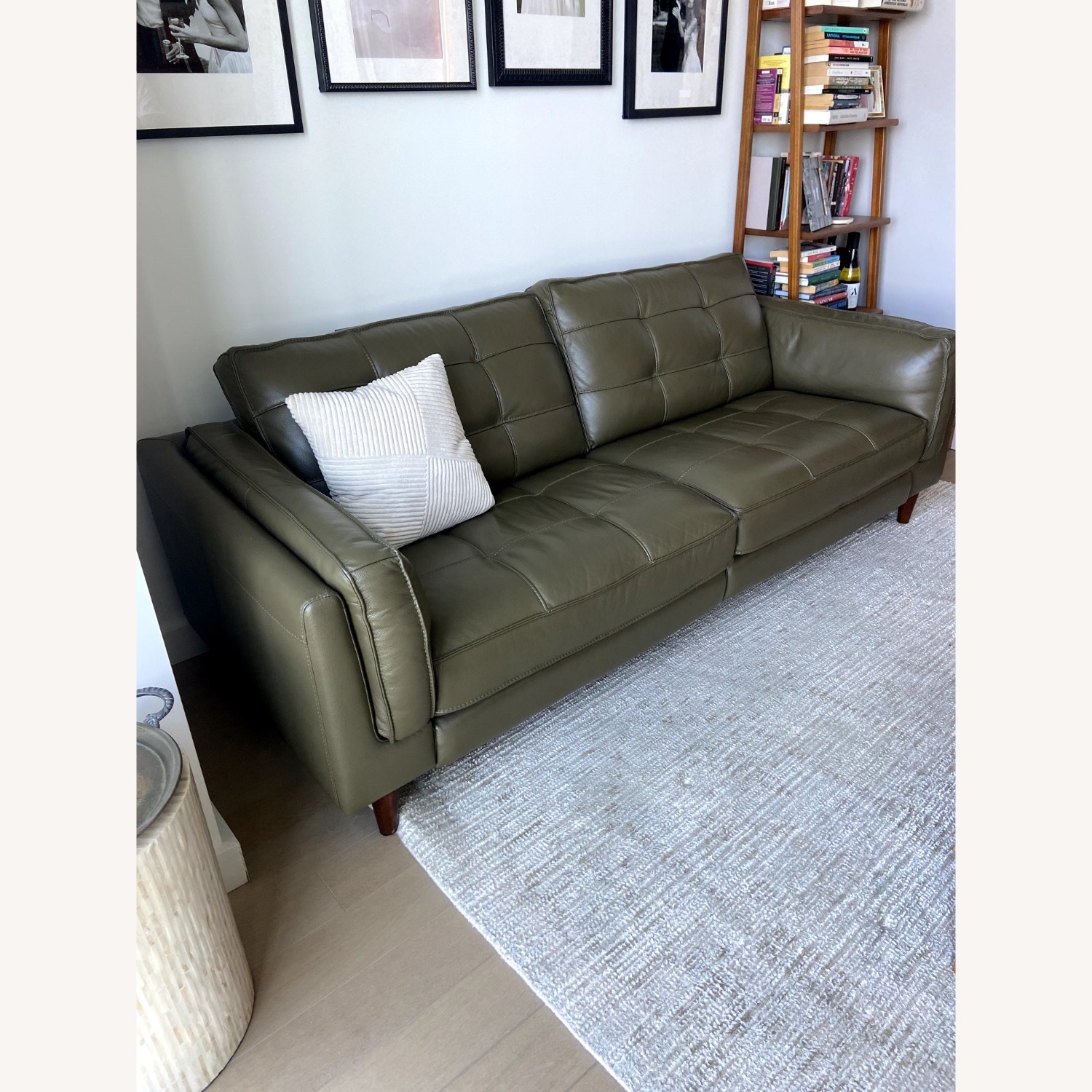 Apt2b Olive Leather Sofa - Footrests - image-2