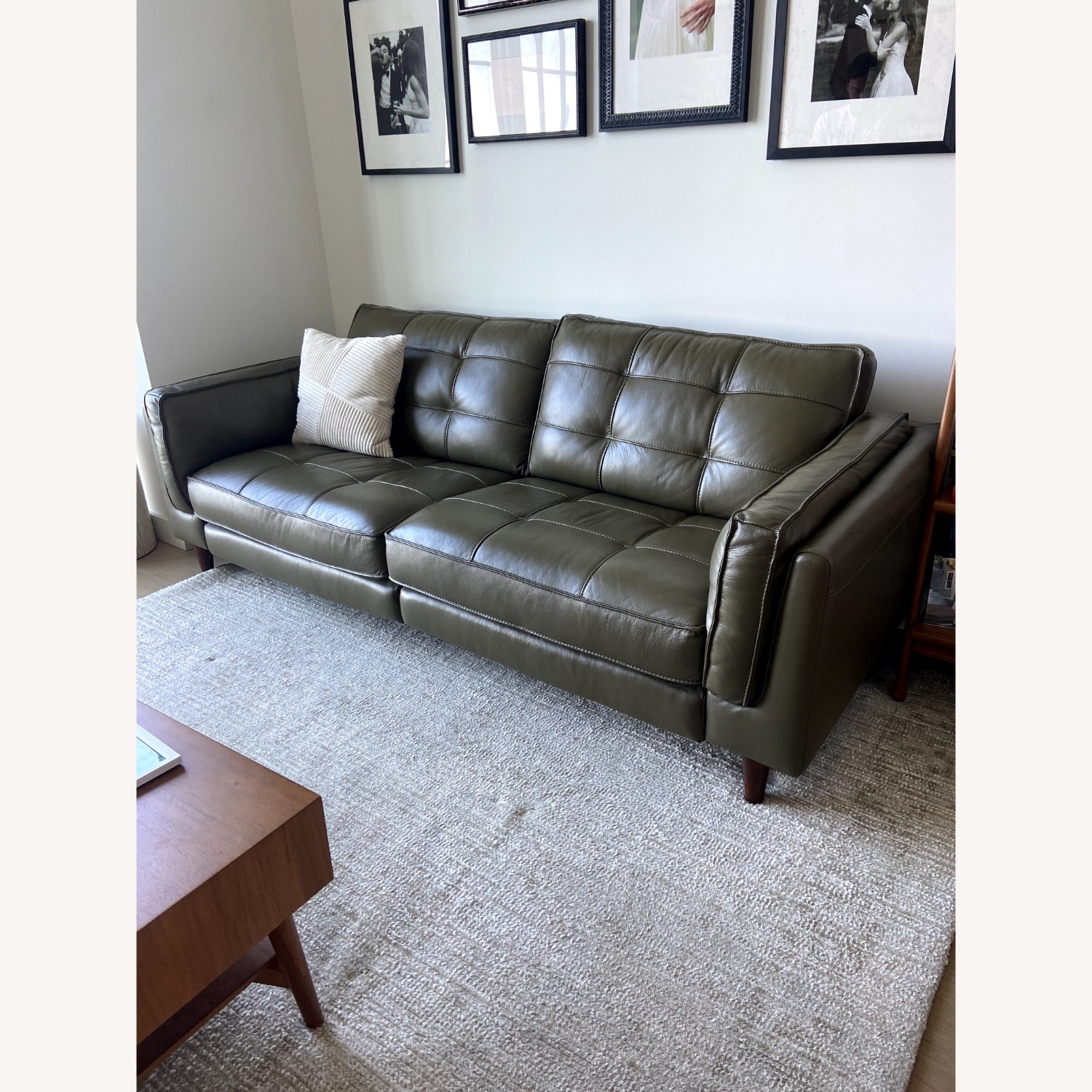 Apt2b Olive Leather Sofa - Footrests - image-3