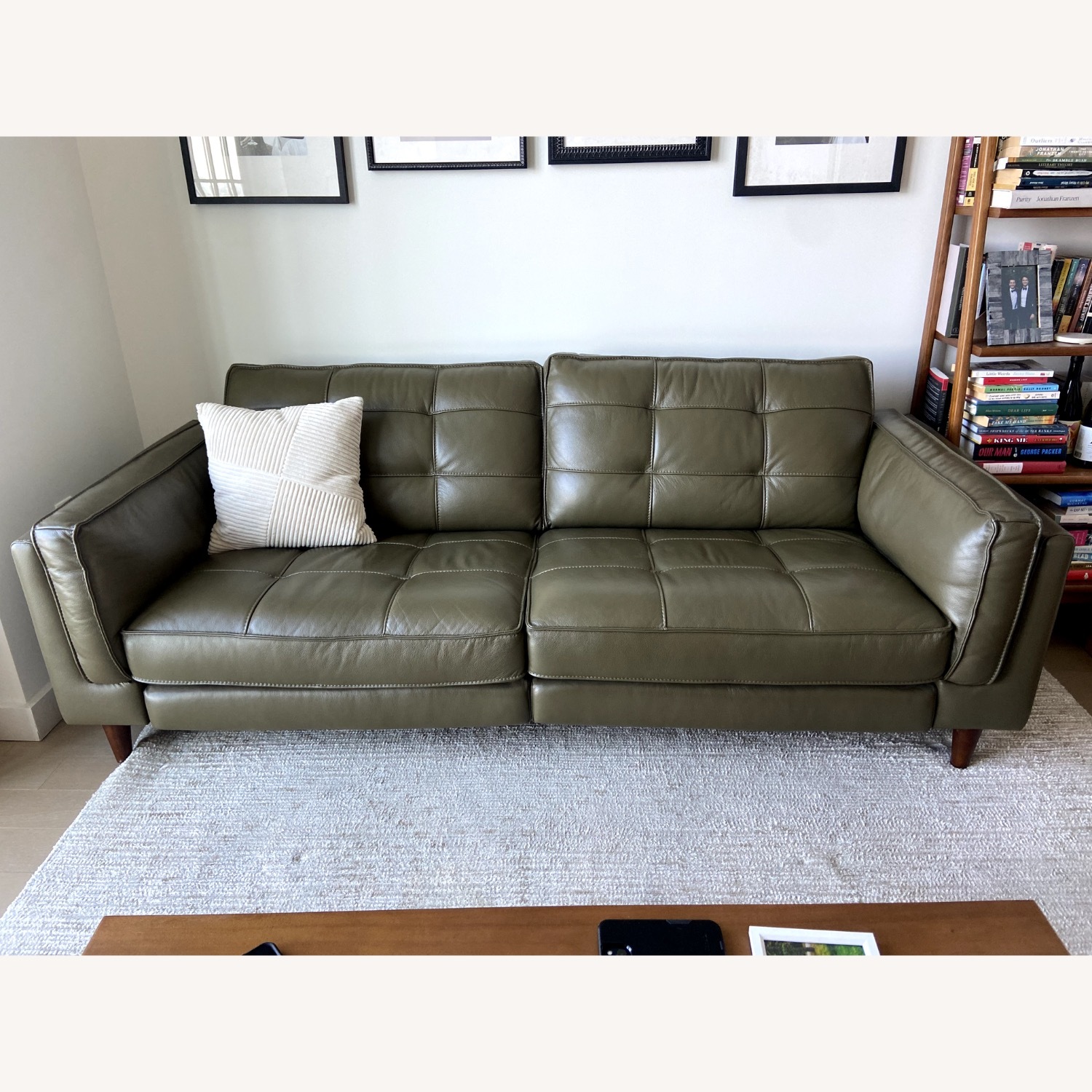 Apt2b Olive Leather Sofa - Footrests - image-1