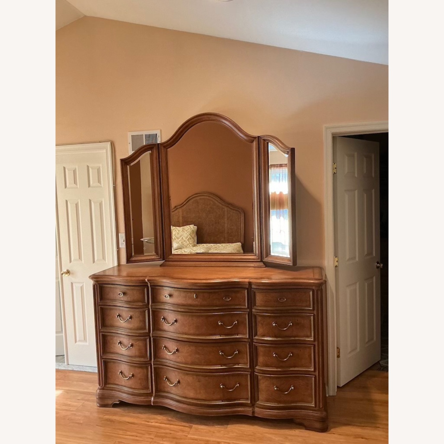 Thomasville Burlwood Dresser with Trifold Mirror - image-1