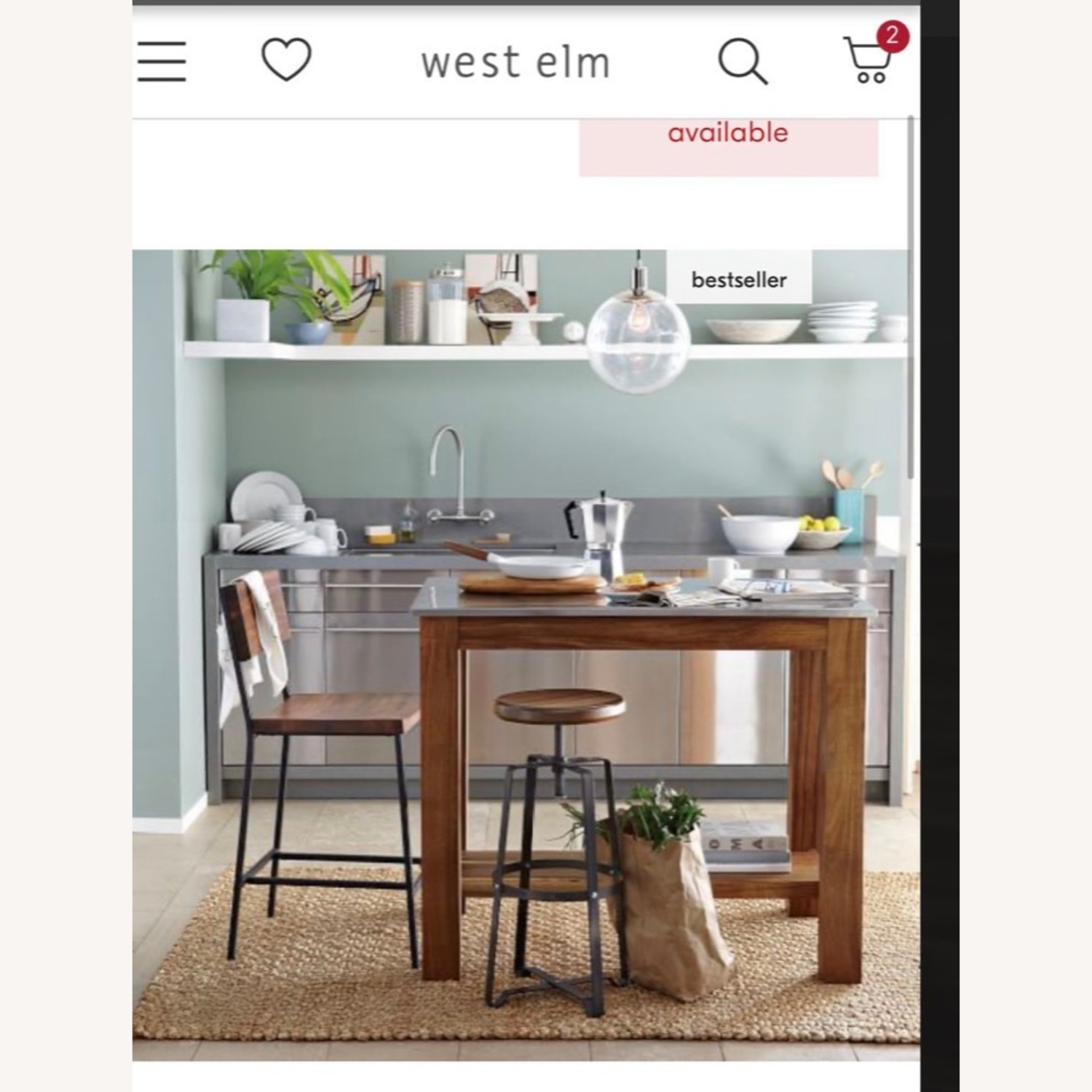 West Elm Rustic Kitchen Island/ Counter - image-7