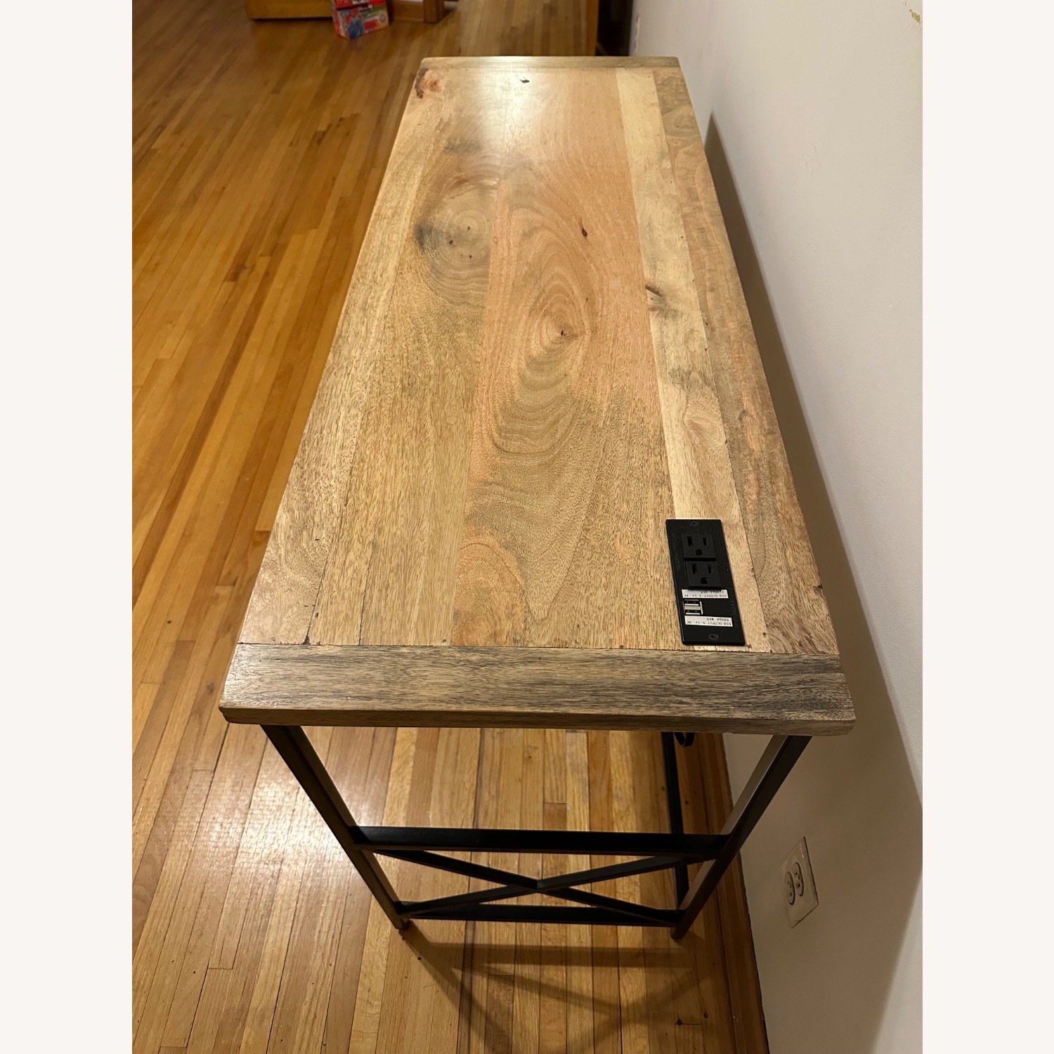 Solid Wood/Metal Desk with Built-in Outlet - image-4