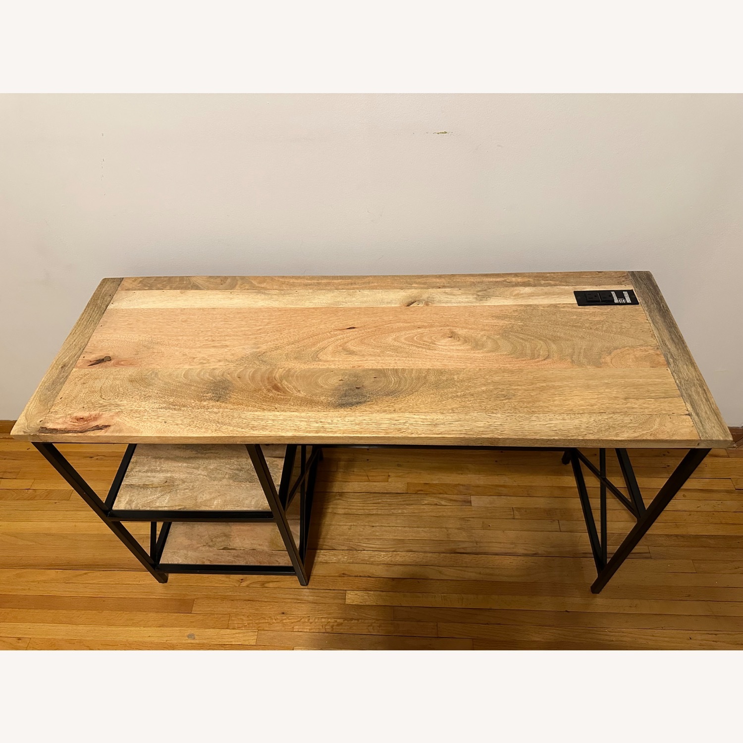 Solid Wood/Metal Desk with Built-in Outlet - image-1