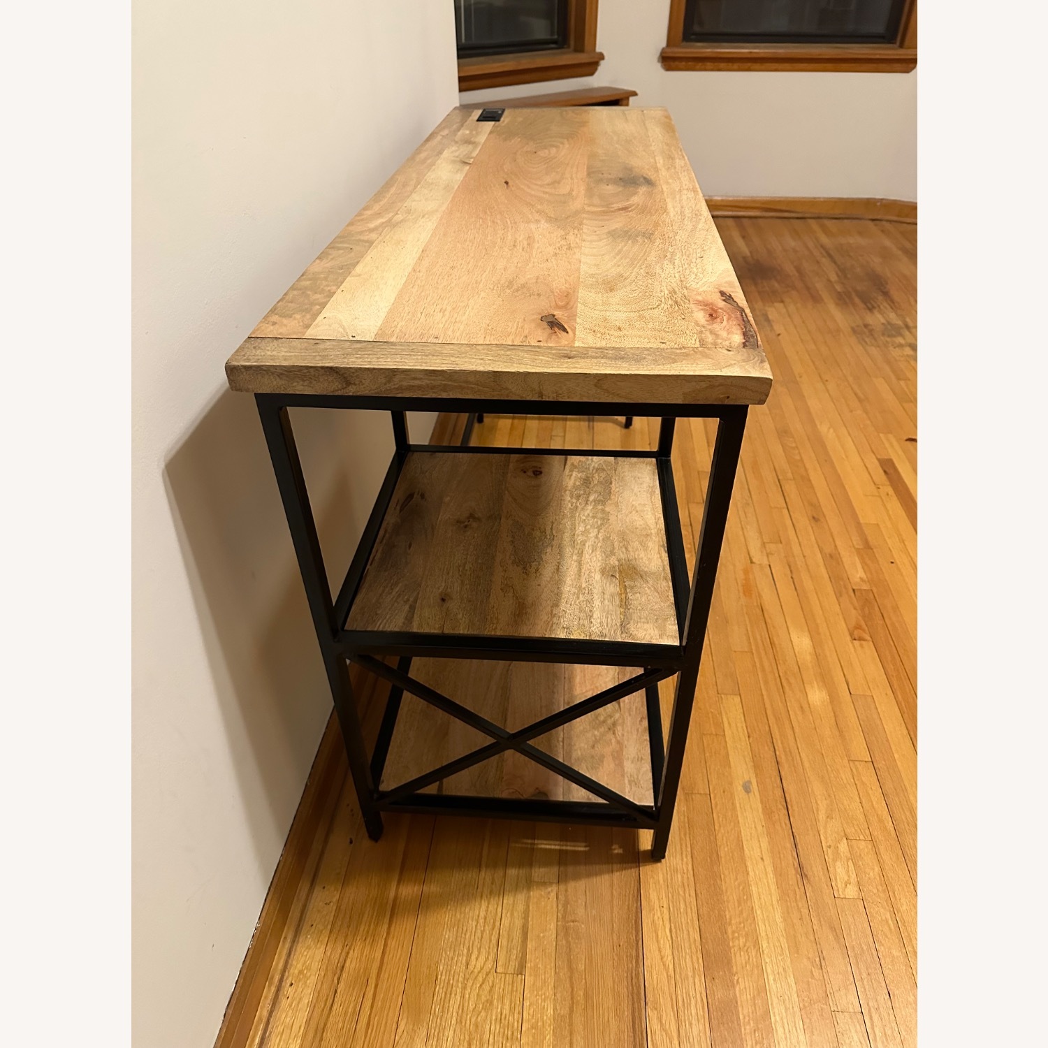 Solid Wood/Metal Desk with Built-in Outlet - image-2