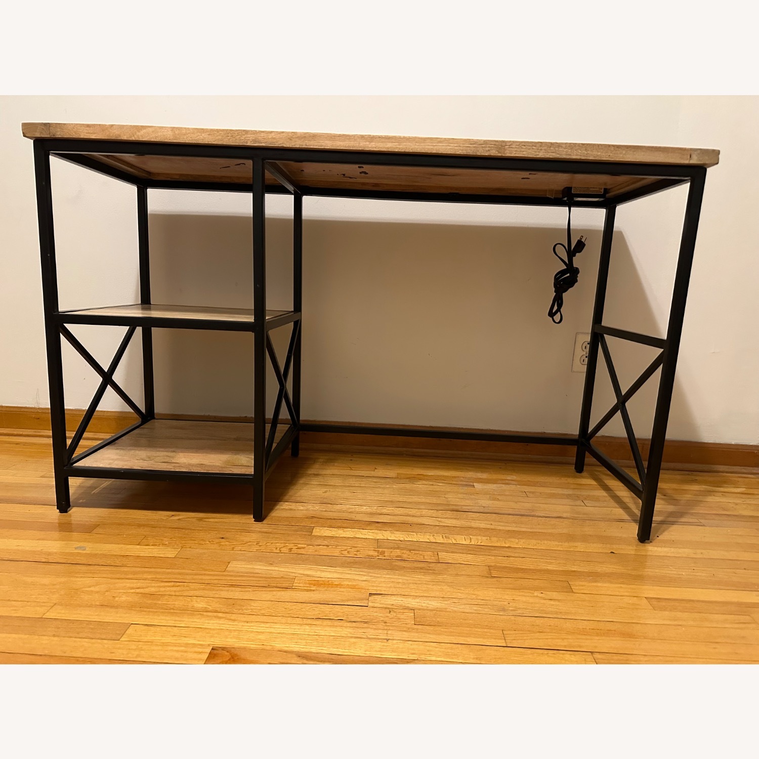 Solid Wood/Metal Desk with Built-in Outlet - image-3