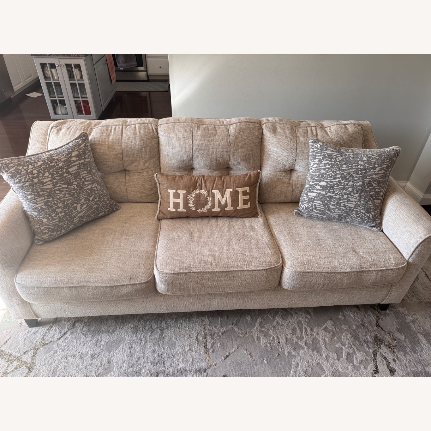 Raymour & Flanigan Sorillo Gray 3 Seater Sofa + Cushions  - image-1