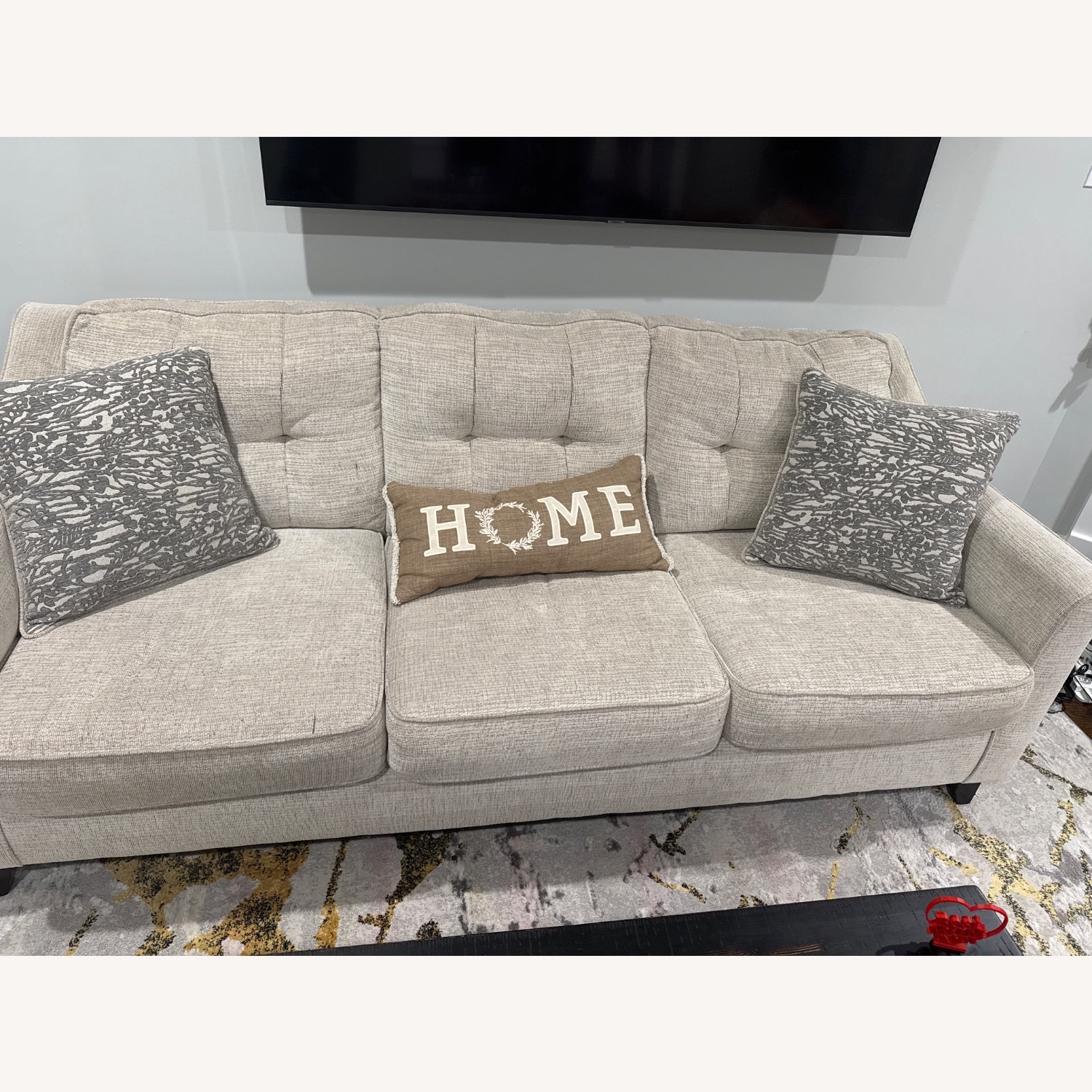 Raymour & Flanigan Sorillo Gray 3 Seater Sofa + Cushions  - image-3