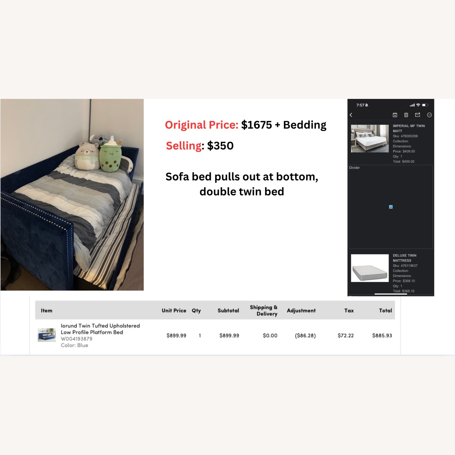 Double Twin Sized Sofa Bed  - image-1