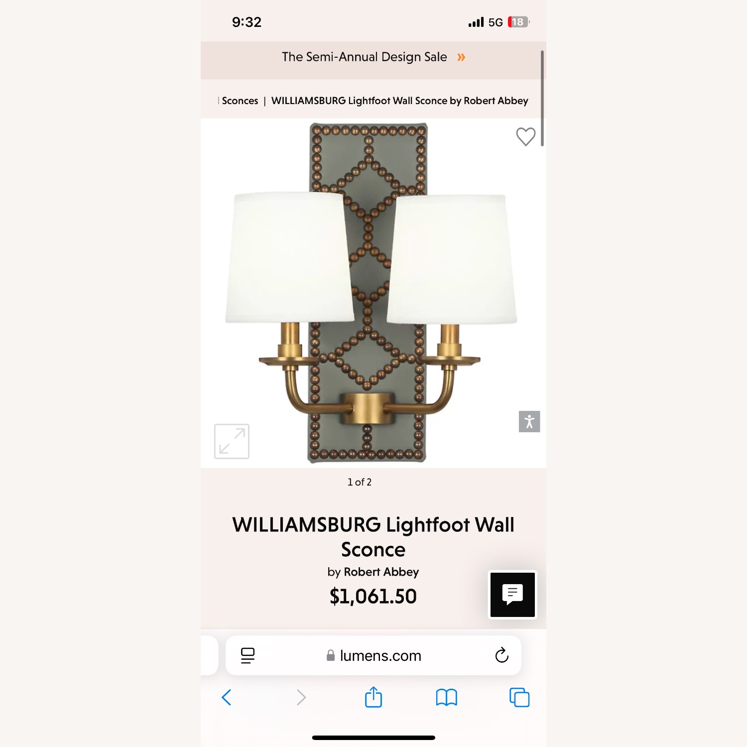 Robert Abbey Williamsburg Lightfoot Sconce - image-3