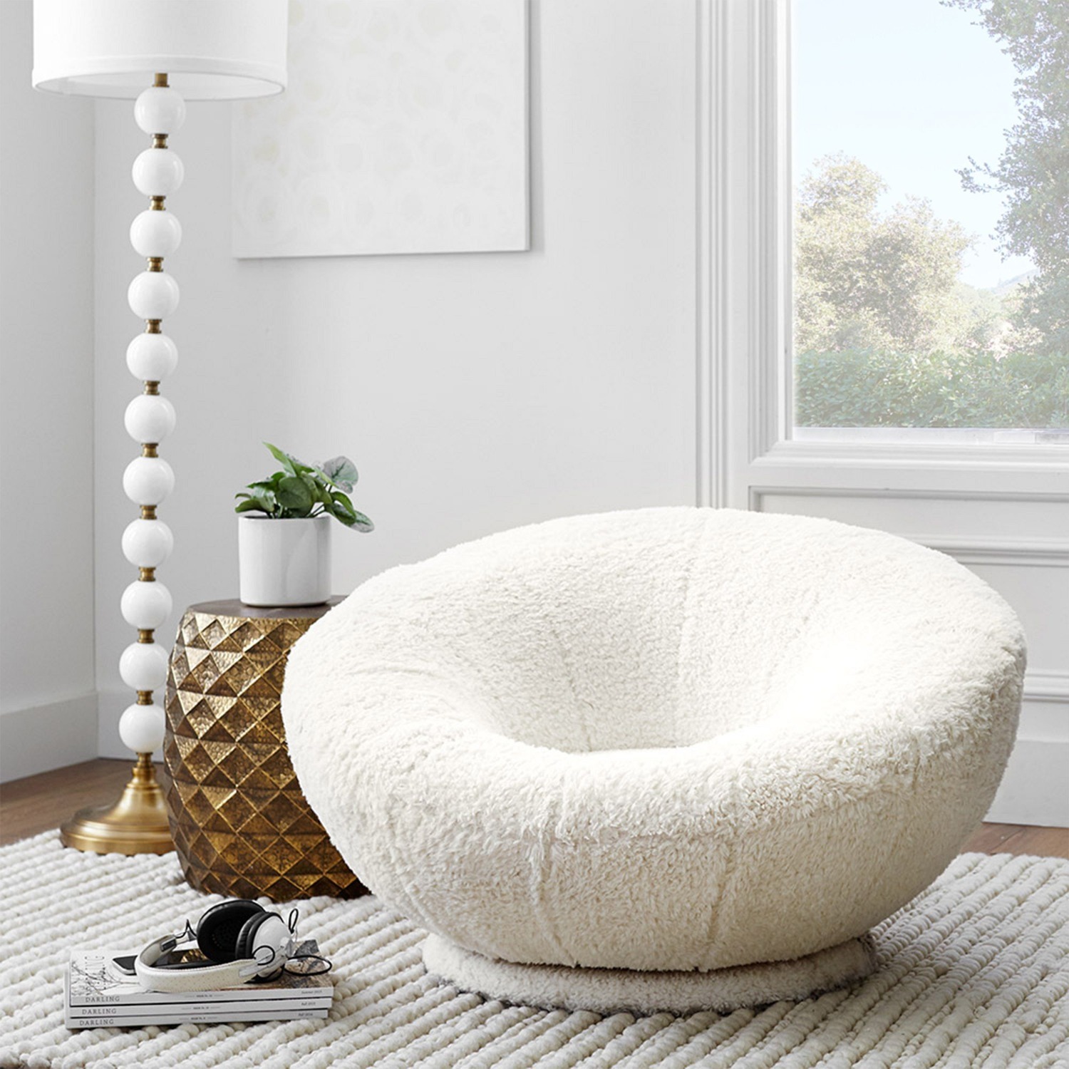 Pottery Barn Teen Groovy Swivel Chair Sherpa Ivory - image-3