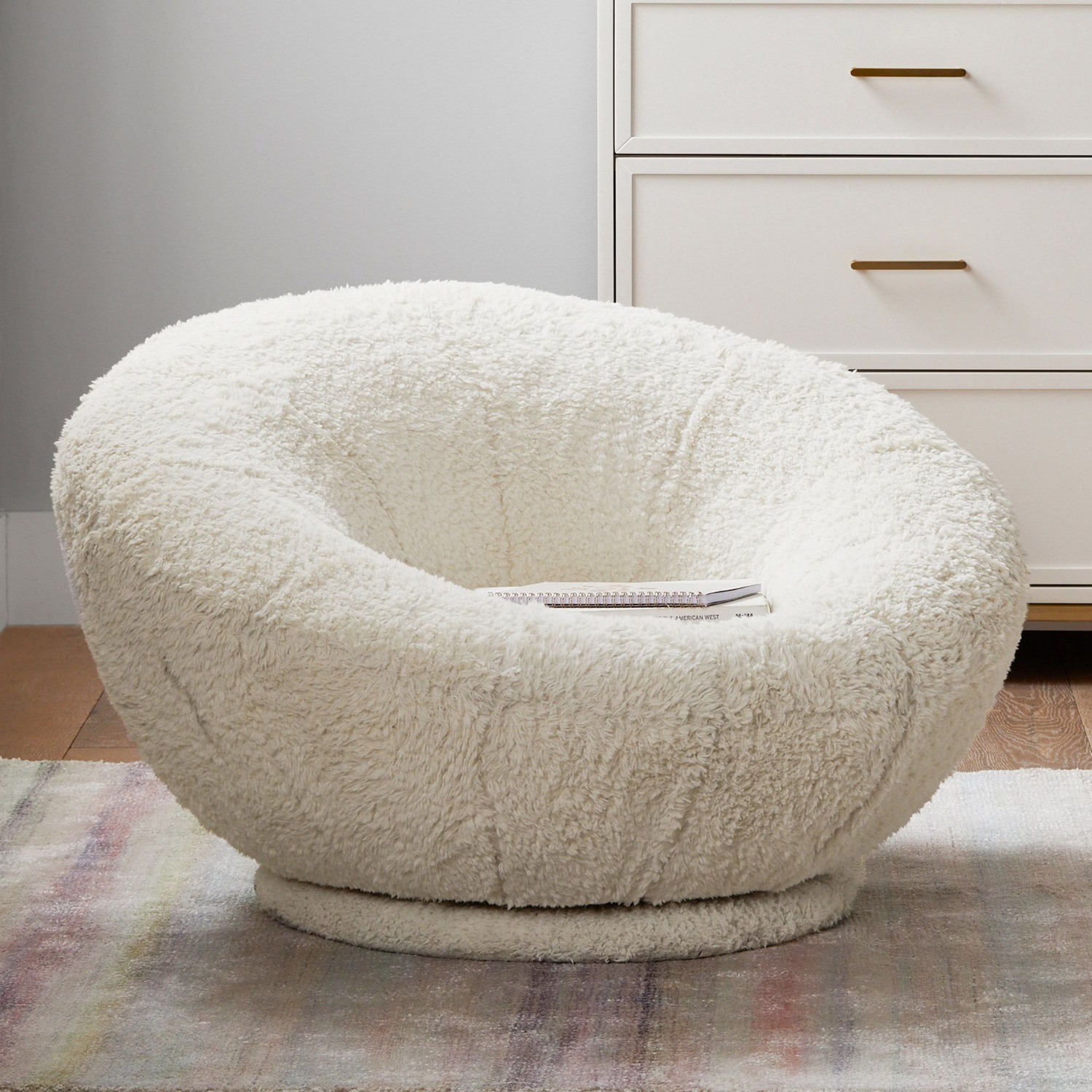Pottery Barn Teen Groovy Swivel Chair Sherpa Ivory - image-5
