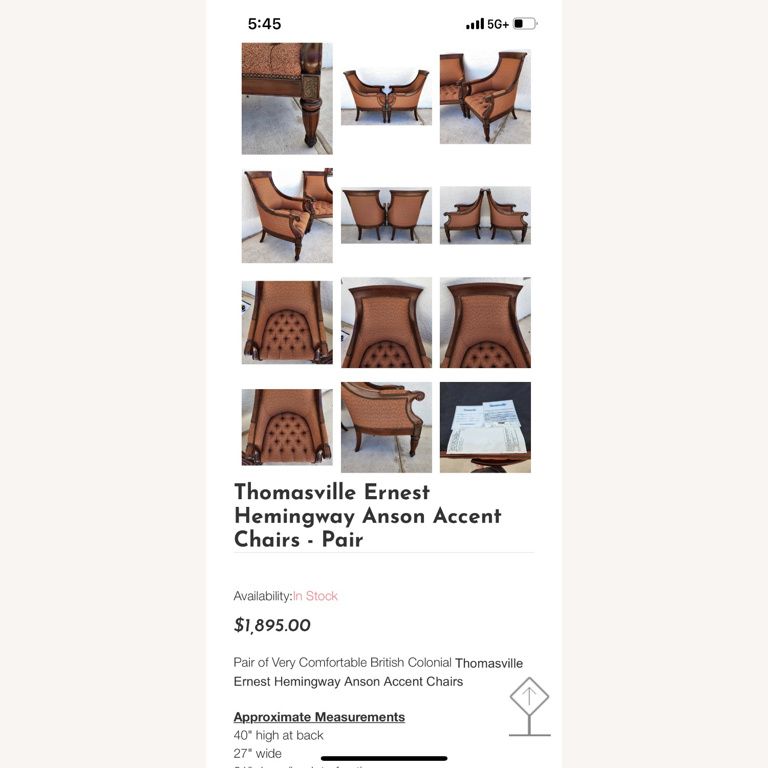 Thomasville Ernest Hemingway Accent Chairs  - image-4