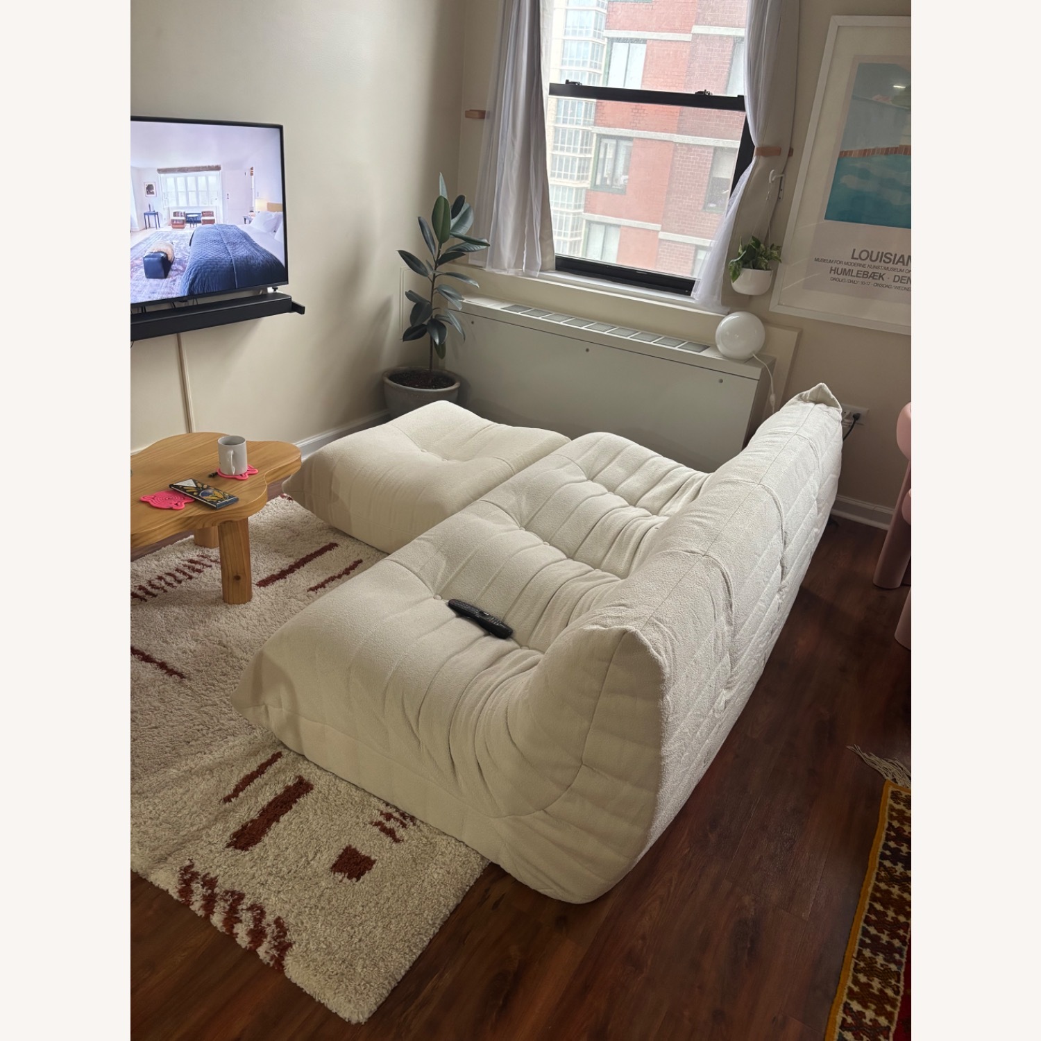 White Knockoff Togo Couch with Ottoman - image-1