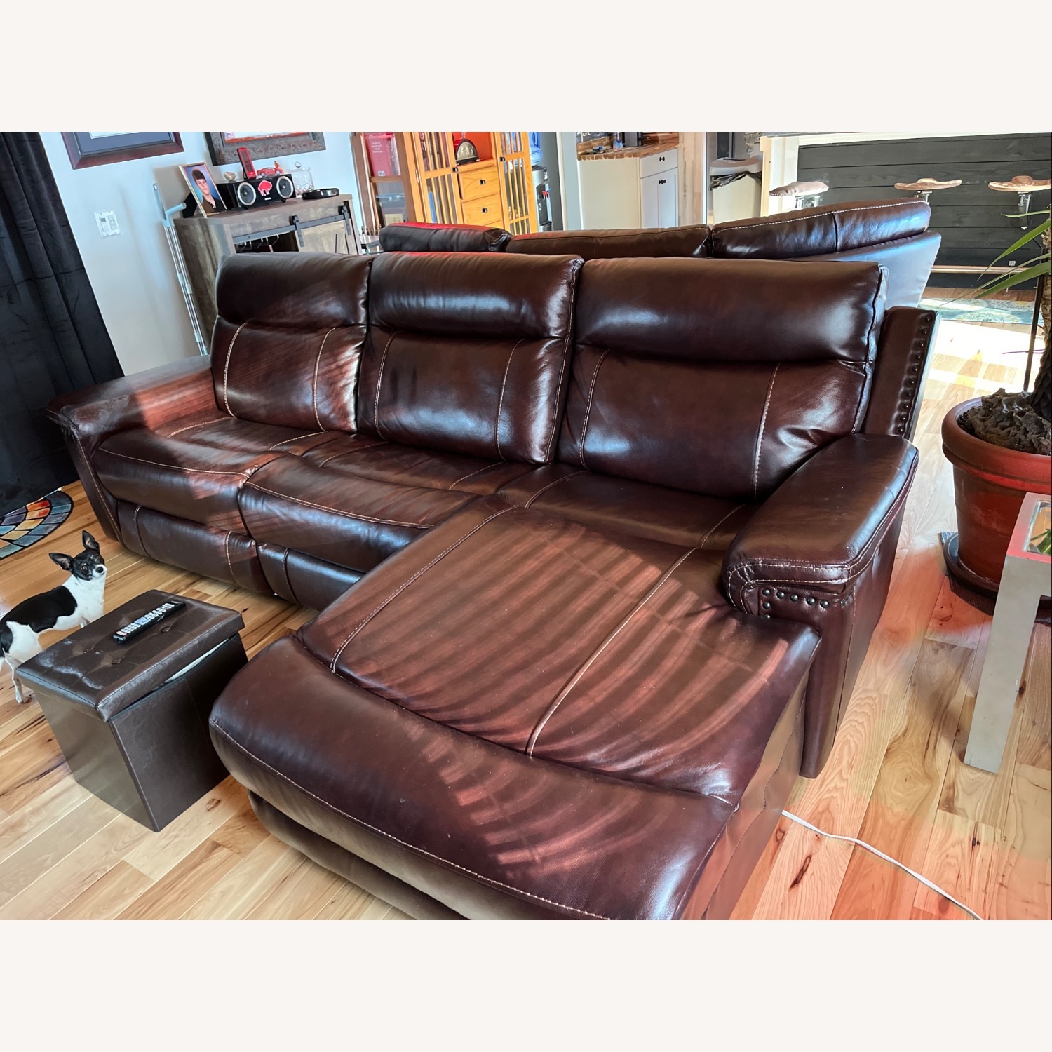 Brown Leather Power Eeclining Sofa - image-1