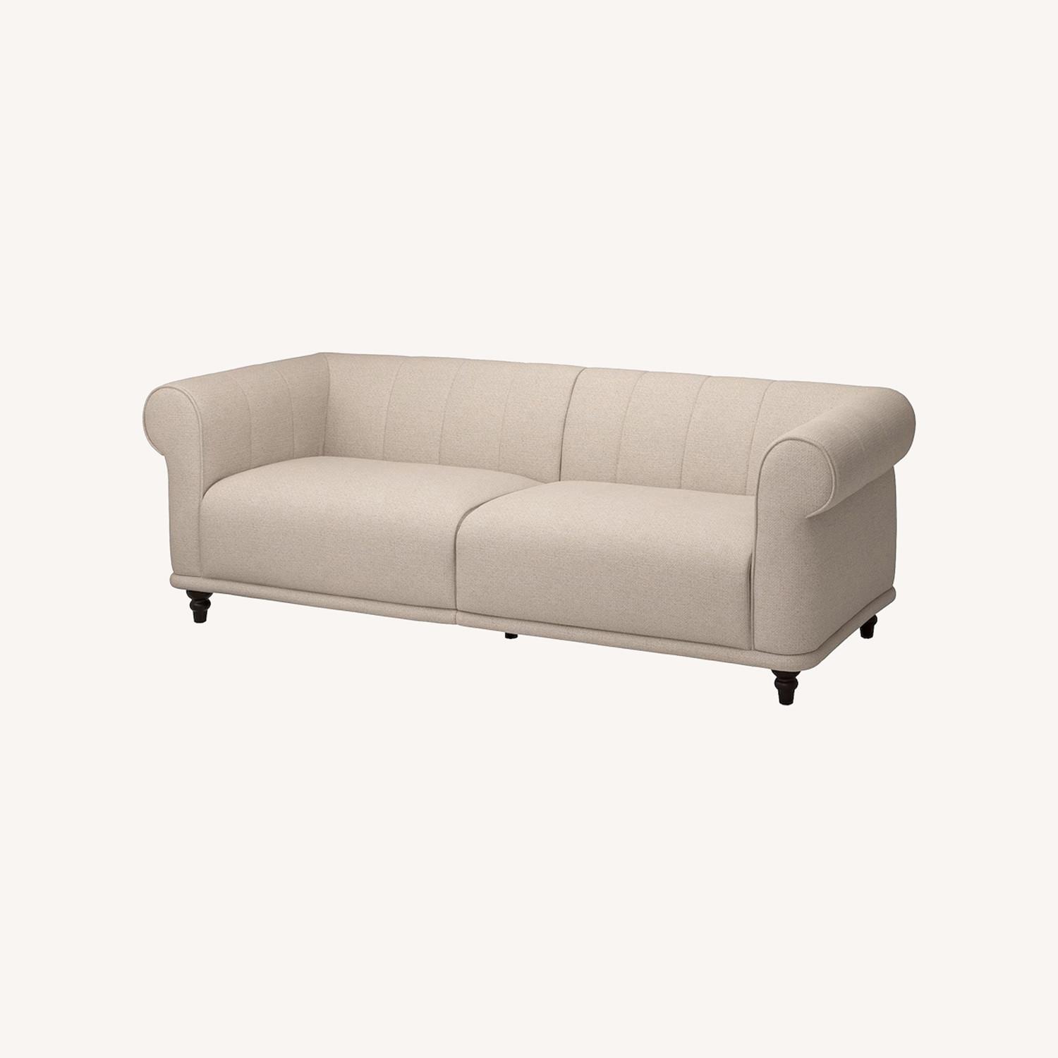 IKEA VISKAFORS Beige Chesterfield Sofa Couch - AptDeco