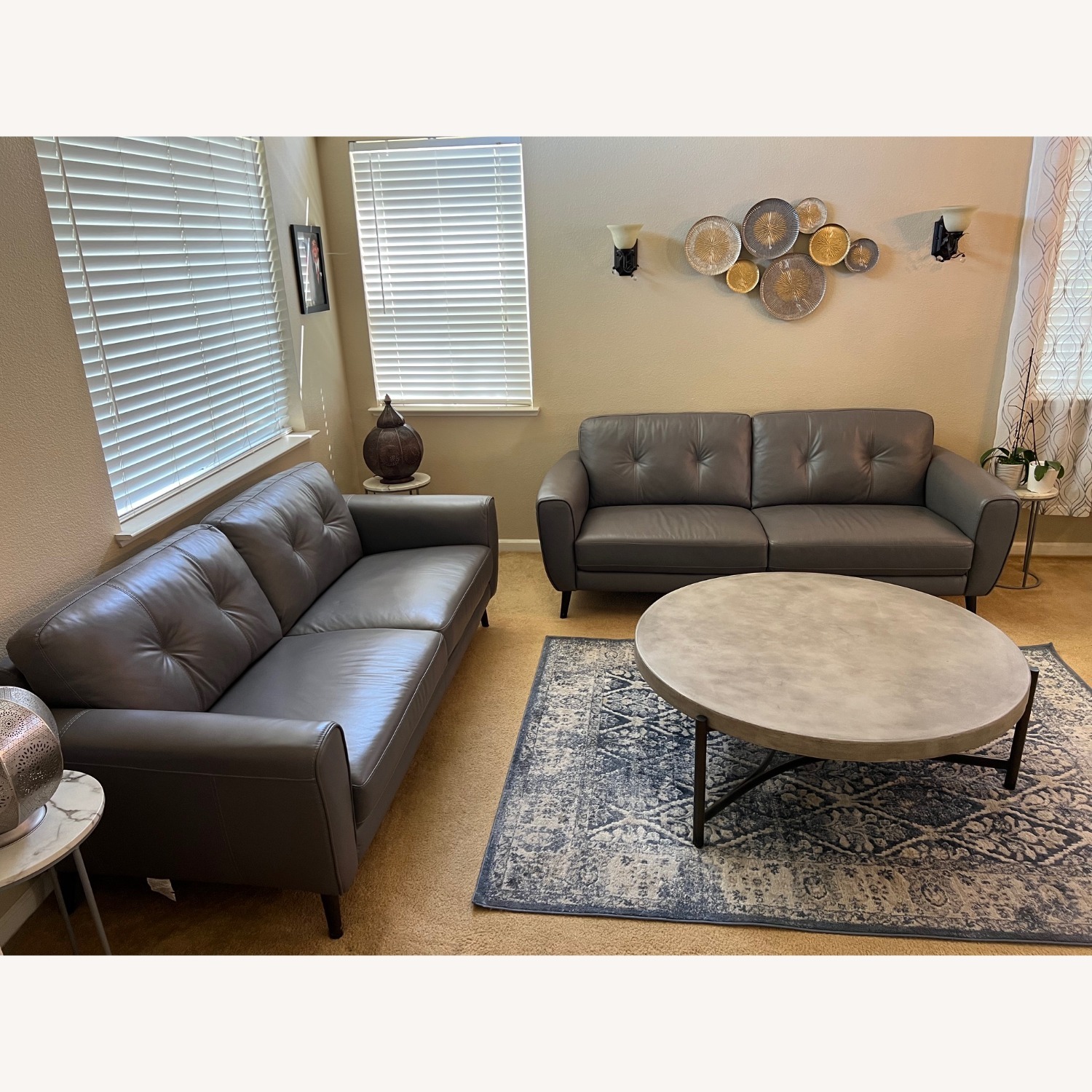 Living Spaces Benita Sleet Leather Sofa - image-2