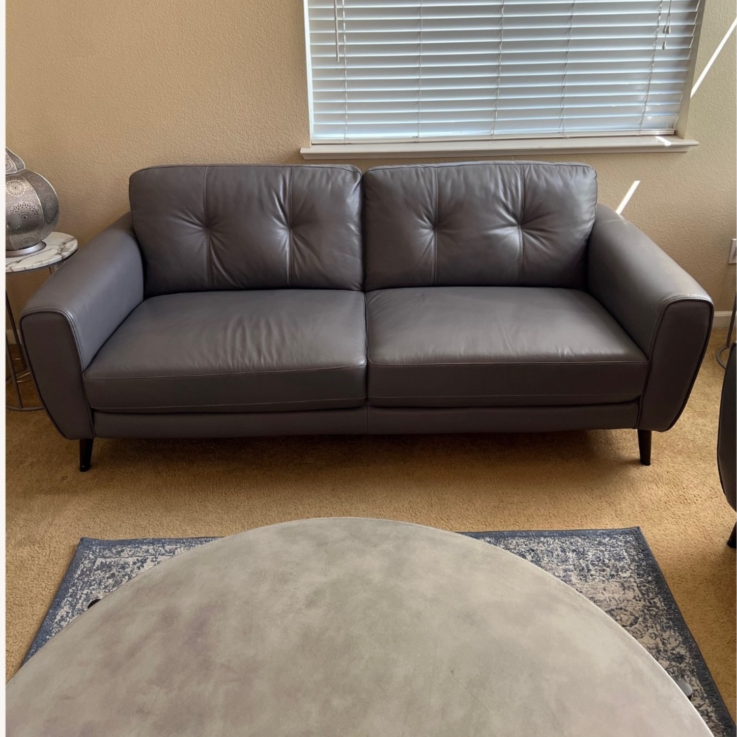 Living Spaces Benita Sleet Leather Sofa - image-1