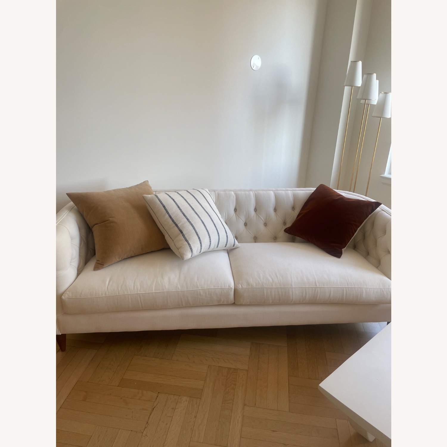 Anthropologie Ivory Linen Sofa - image-9