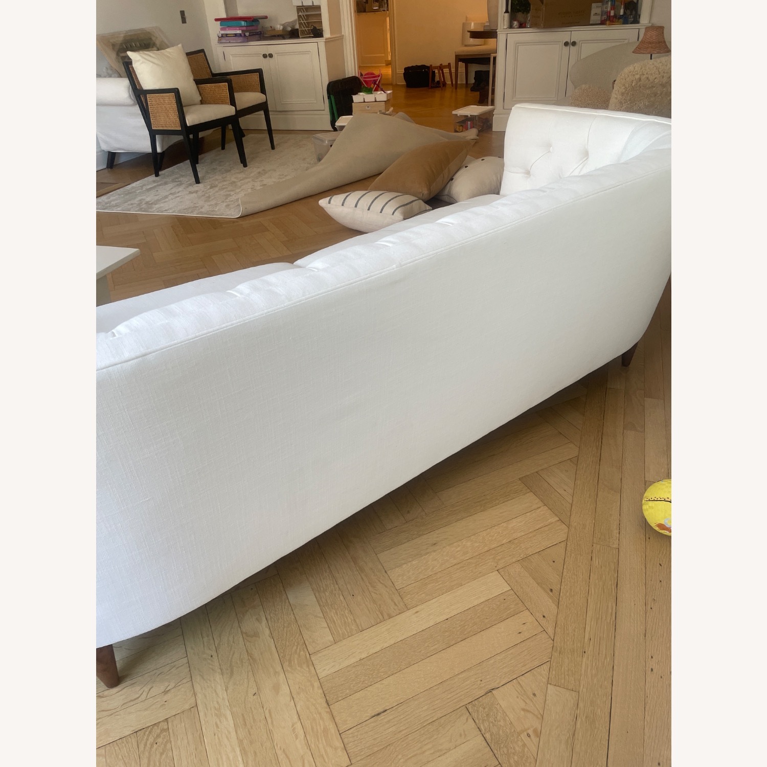 Anthropologie Ivory Linen Sofa - image-8