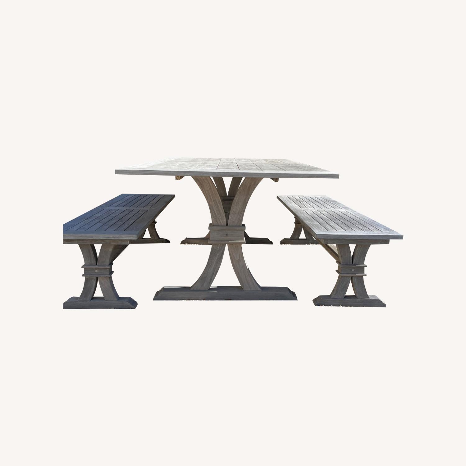 Frontgate Teak Farmhouse Dining Table and Benches - image-0