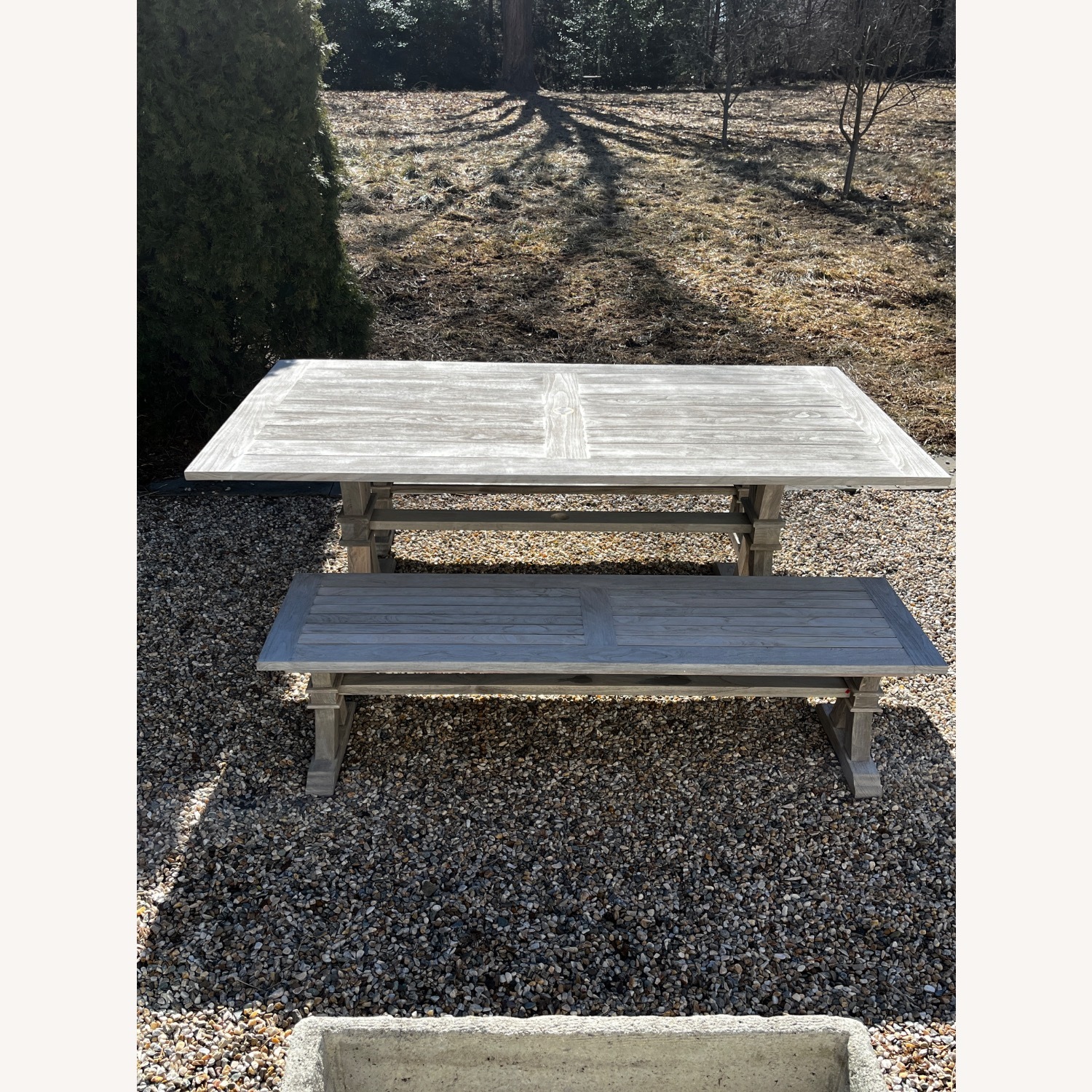 Frontgate Teak Farmhouse Dining Table and Benches - image-2