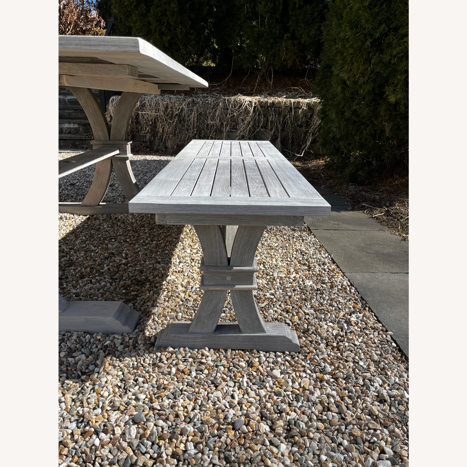 Frontgate Teak Farmhouse Dining Table and Benches - image-4