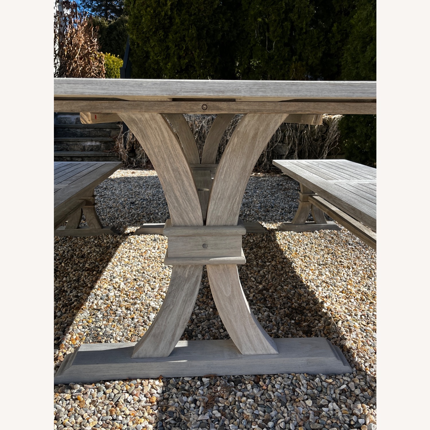 Frontgate Teak Farmhouse Dining Table and Benches - image-3