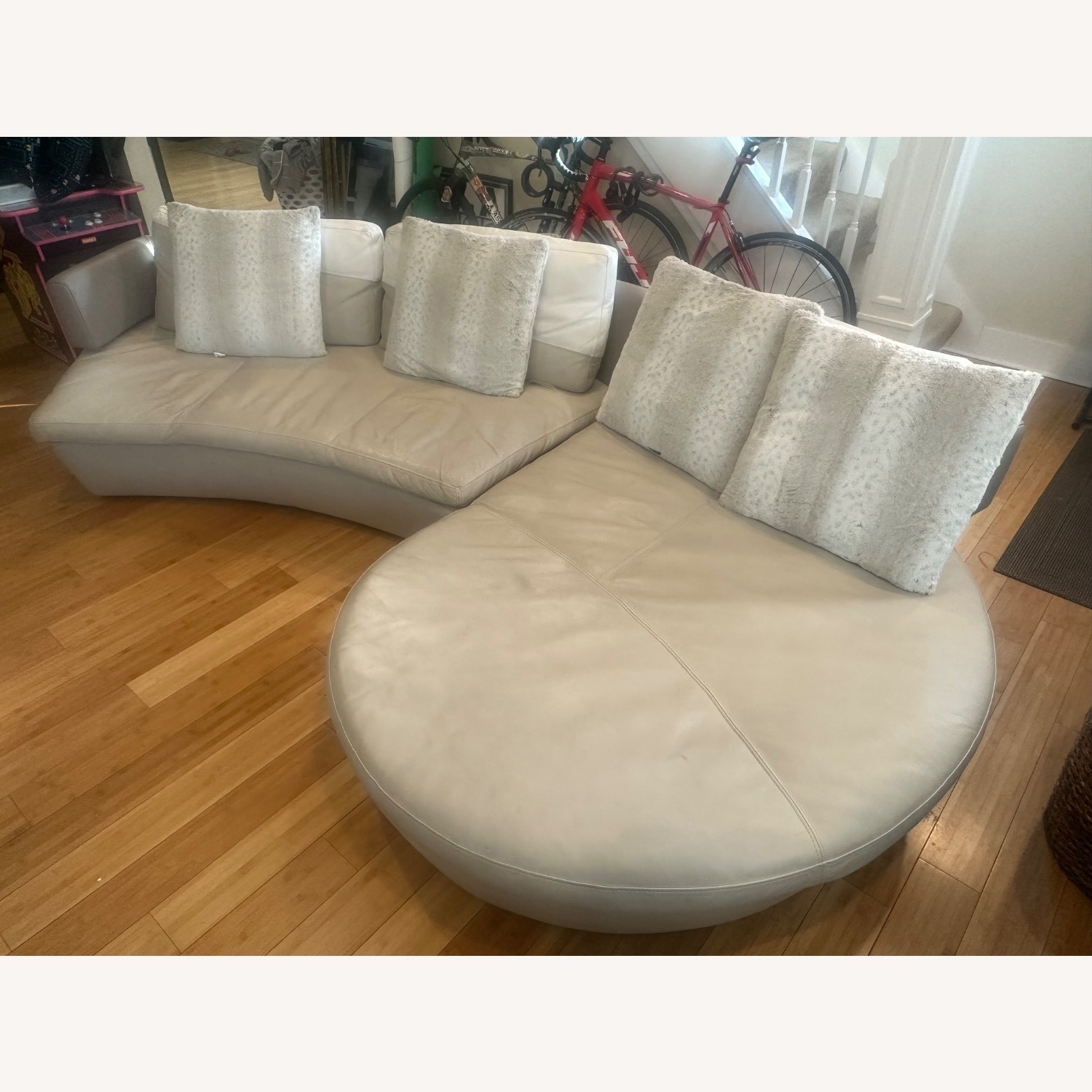 Roche Bobois White/Taupe Modern Italian Leather Sofa - image-1