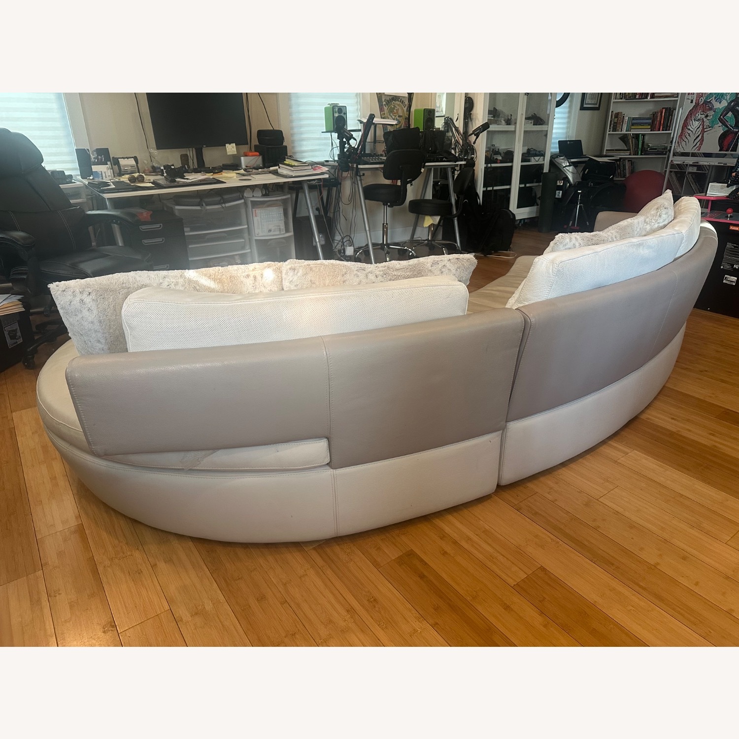 Roche Bobois White/Taupe Modern Italian Leather Sofa - image-2