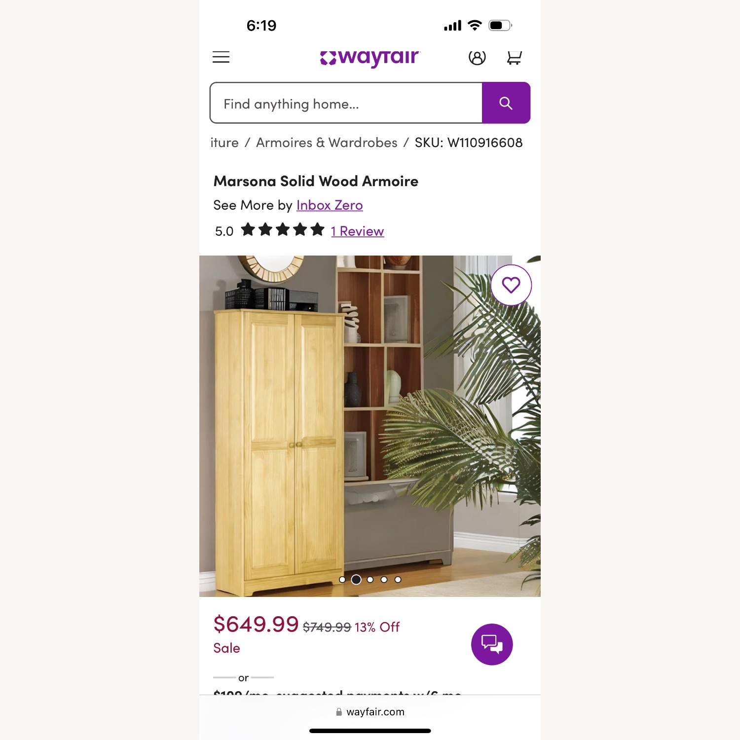 Wayfair Marsona Solid Wood Armoire  - image-1