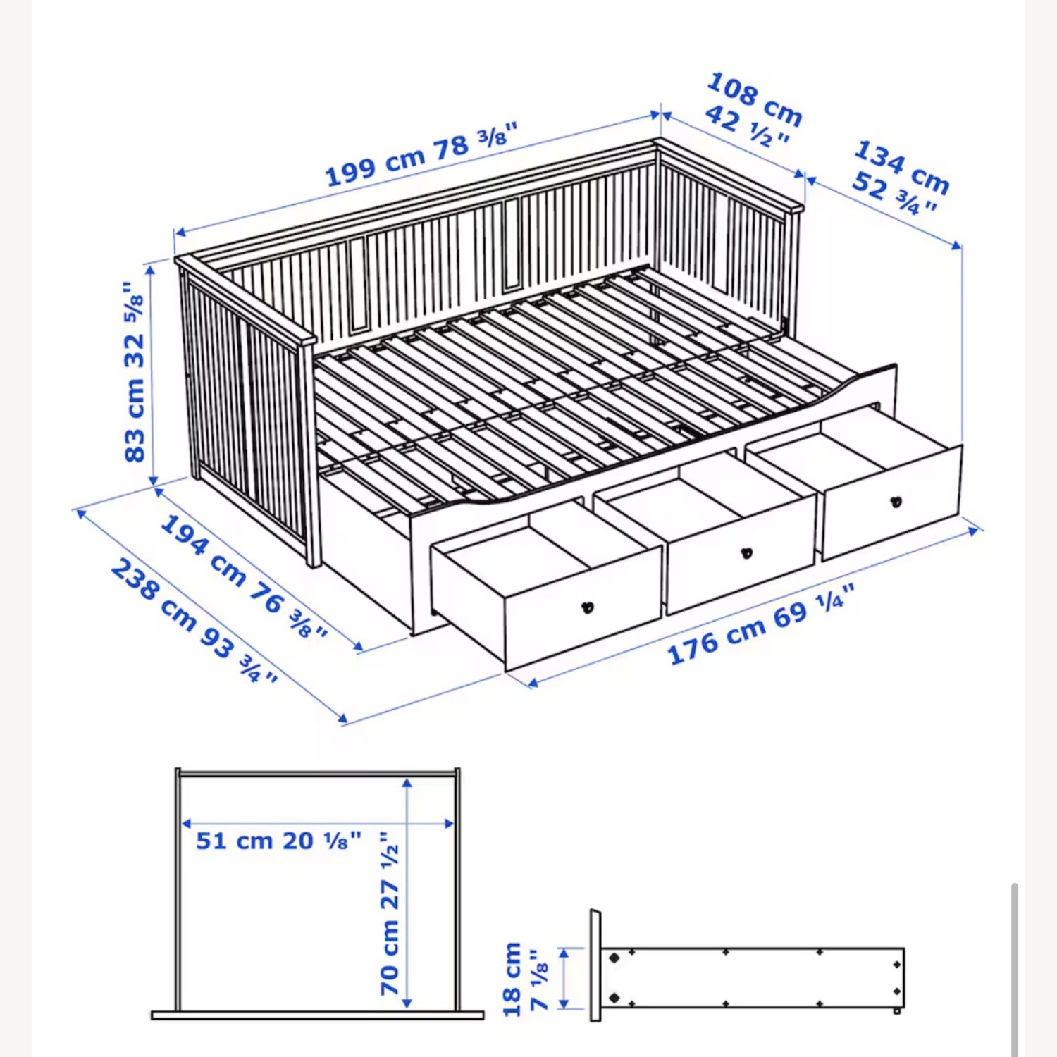 IKEA HEMNES Daybed Frame with 3 Drawers White Twin - image-3