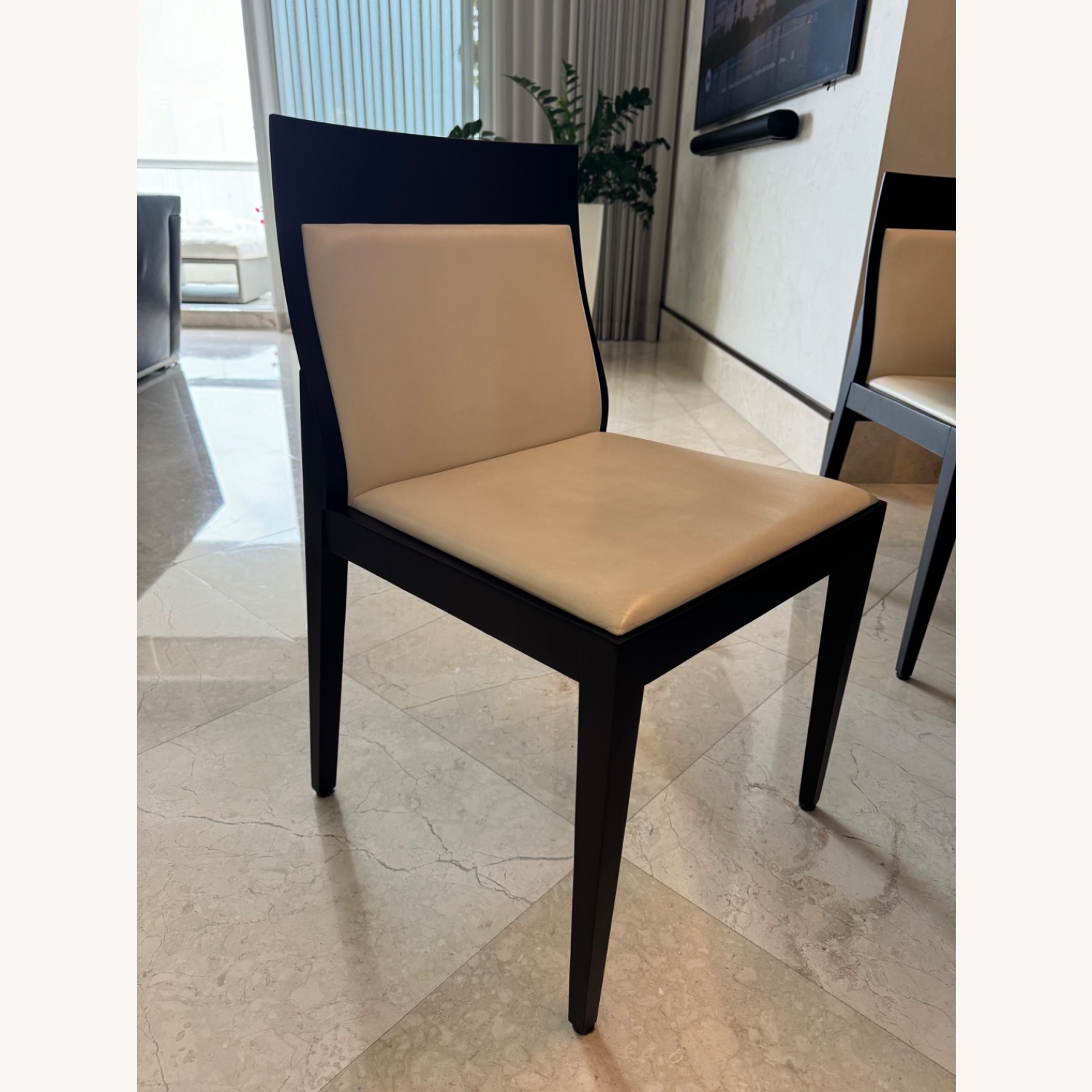 Italian-Made Leather Dining Table Chairs Set - image-1